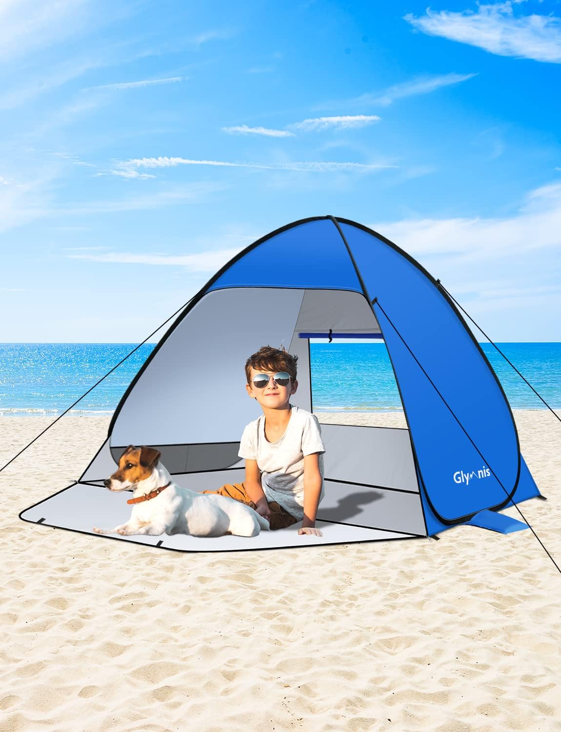 Pop-Up Strandzelt mit UV-Schutz und Reissverschlusstür, Blau für 1–2 Personen
