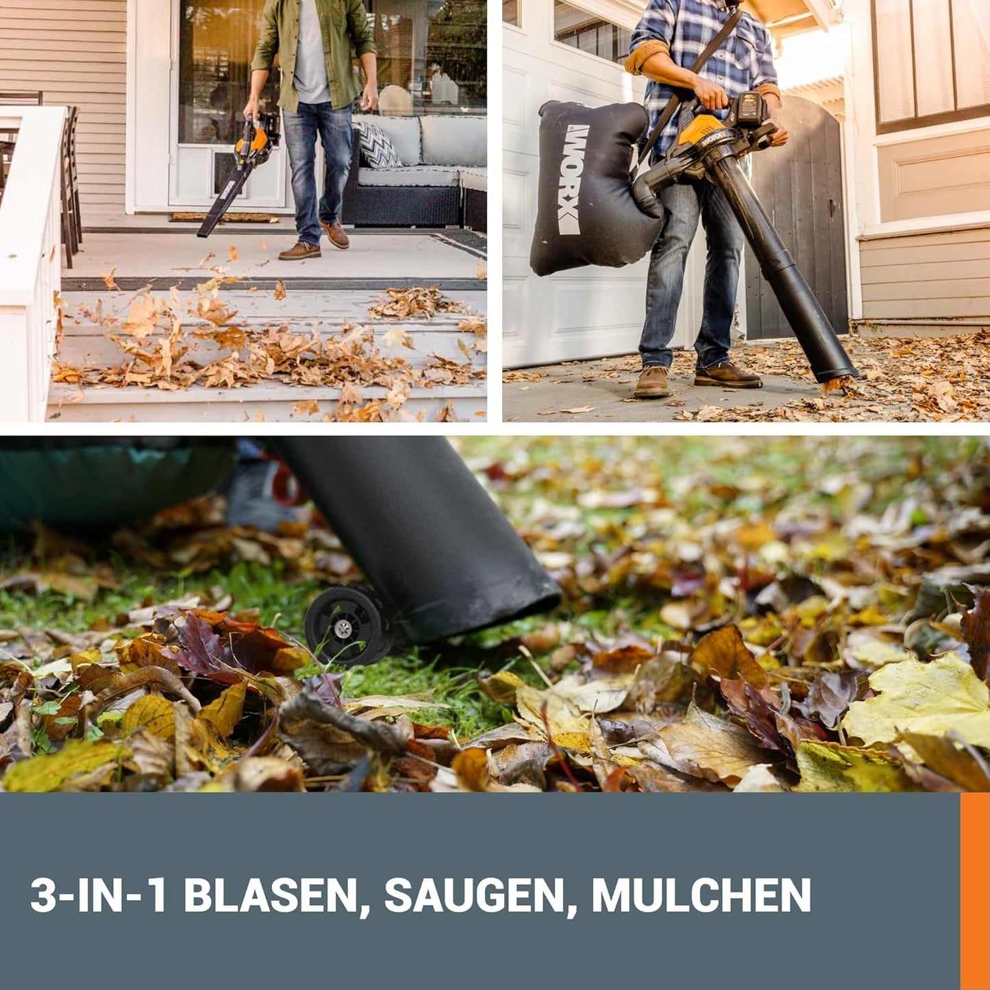 WG583E.9 Akku-Laubbläser, Fangsack 35L, 40V Akku Laubbläser + Laubsauger Ohne Akku + Ladegerät