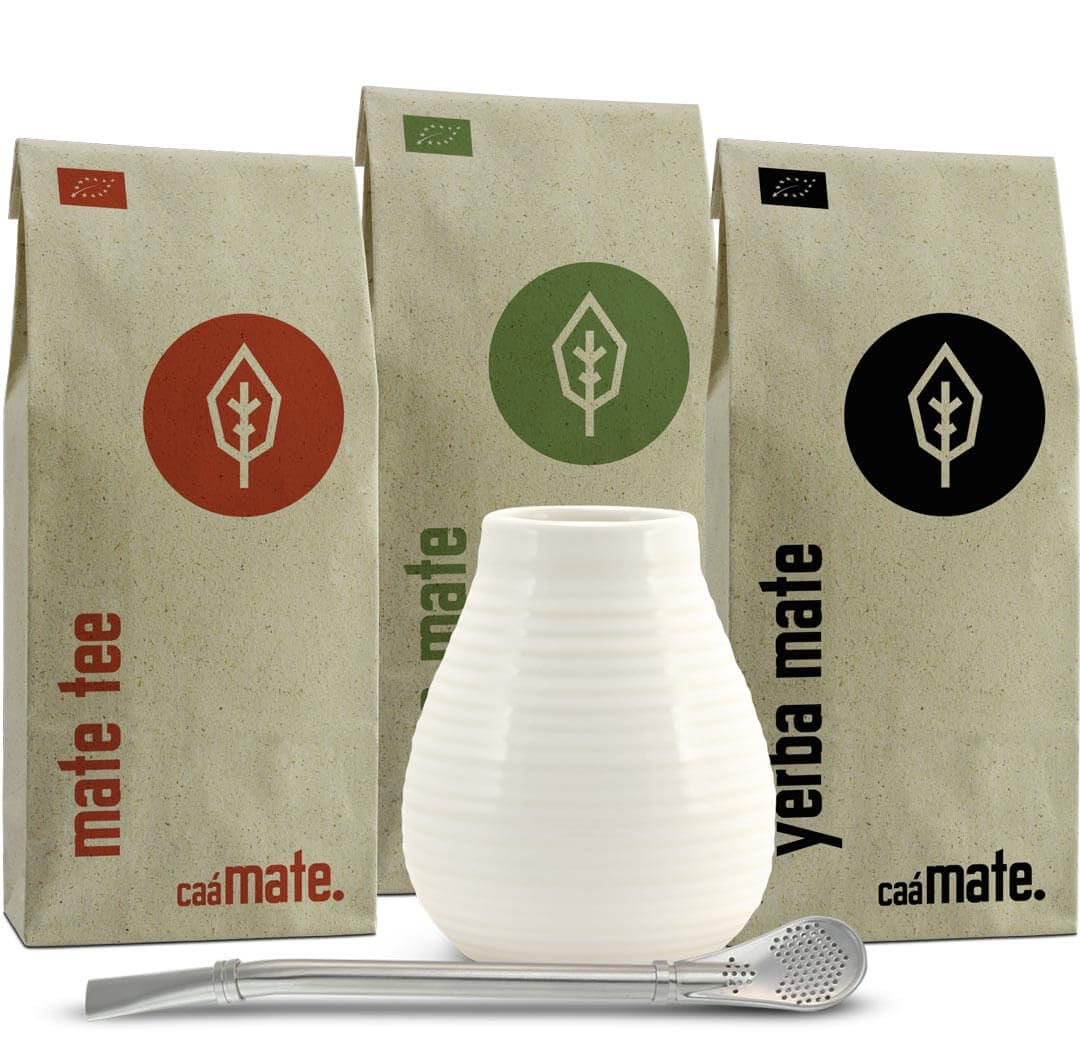 Mate Tee Set mit Keramikbecher und Bombilla, weiss