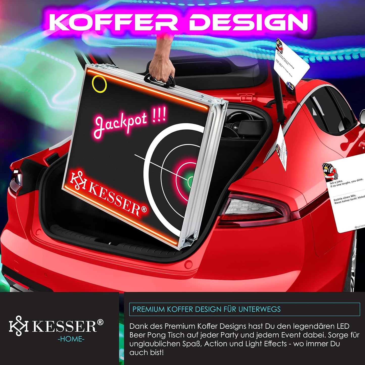 Bier Pong Tisch Set mit LED und Kartenspiel, Classic mit Led + Kartenspiel