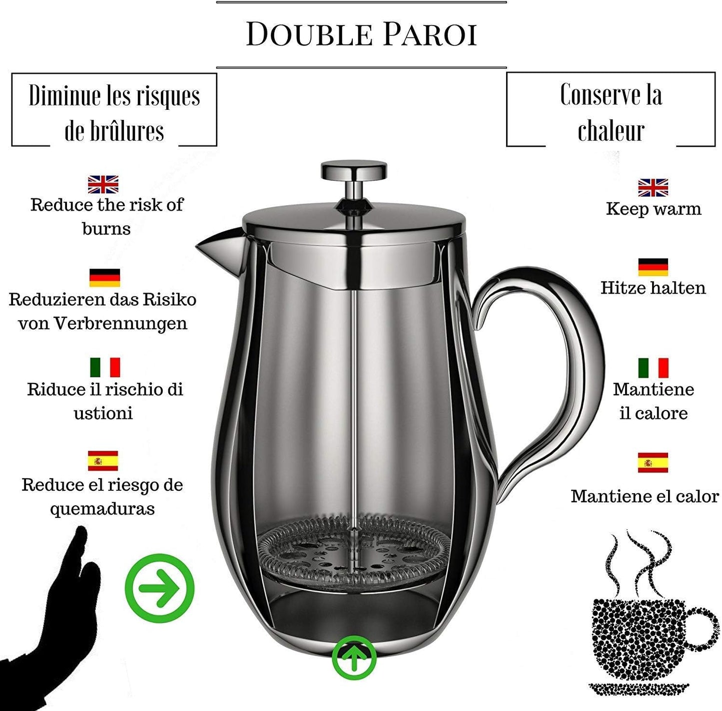 French Press Kaffeebereiter (1 Liter), 1 Litre