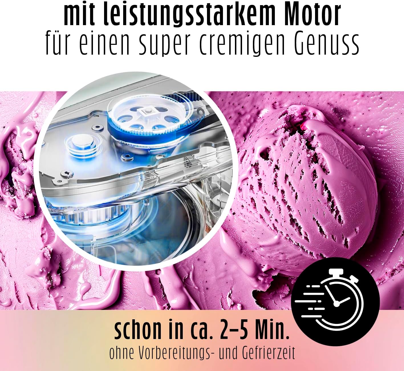 SmoothUp Eiscreme-Maschine mit 10 Programmen, Eismaschine 800W schwarz