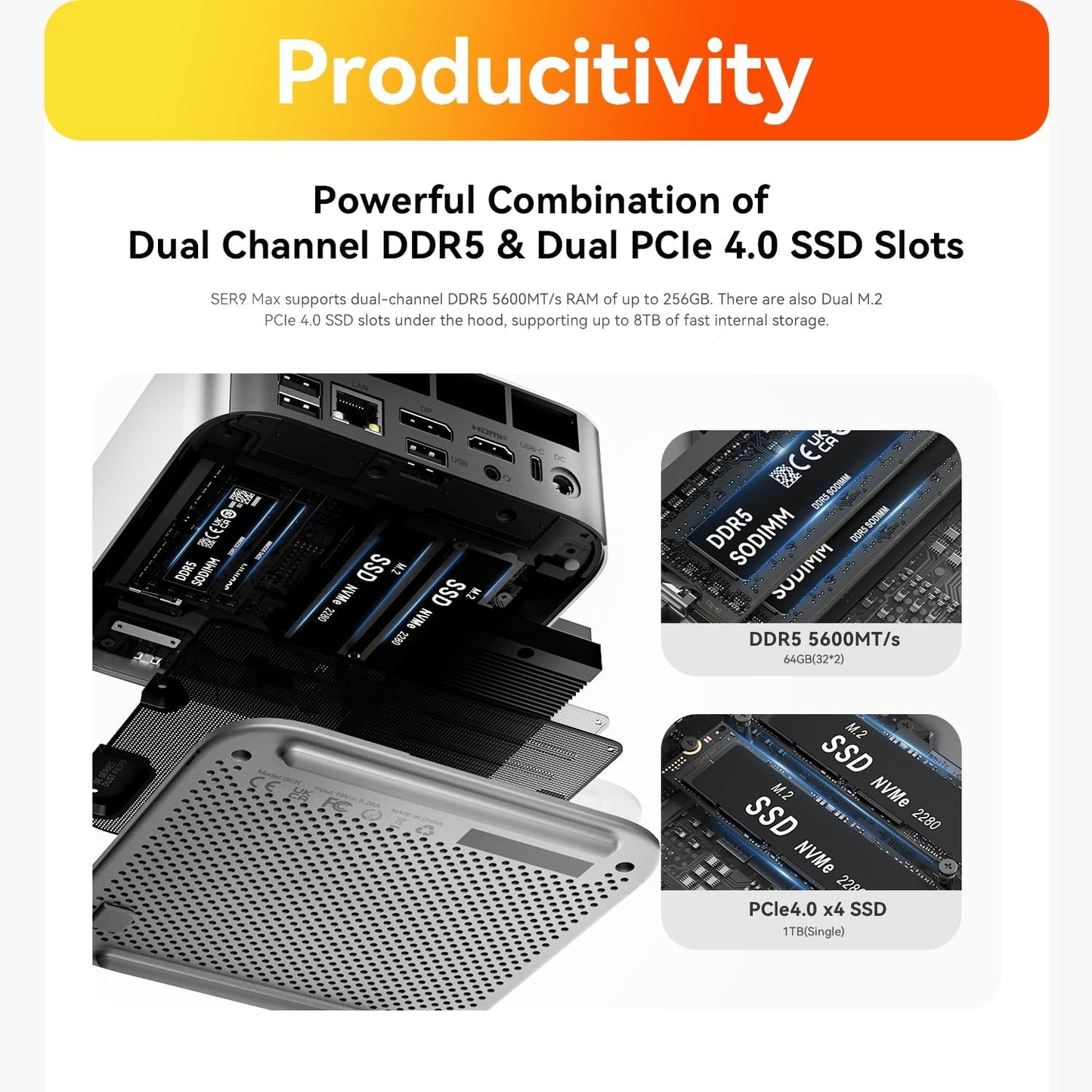SER9 MAX Mini PC mit Ryzen 7 und Triple 4K Display, SER9 MAX/H255/64G/1TB
