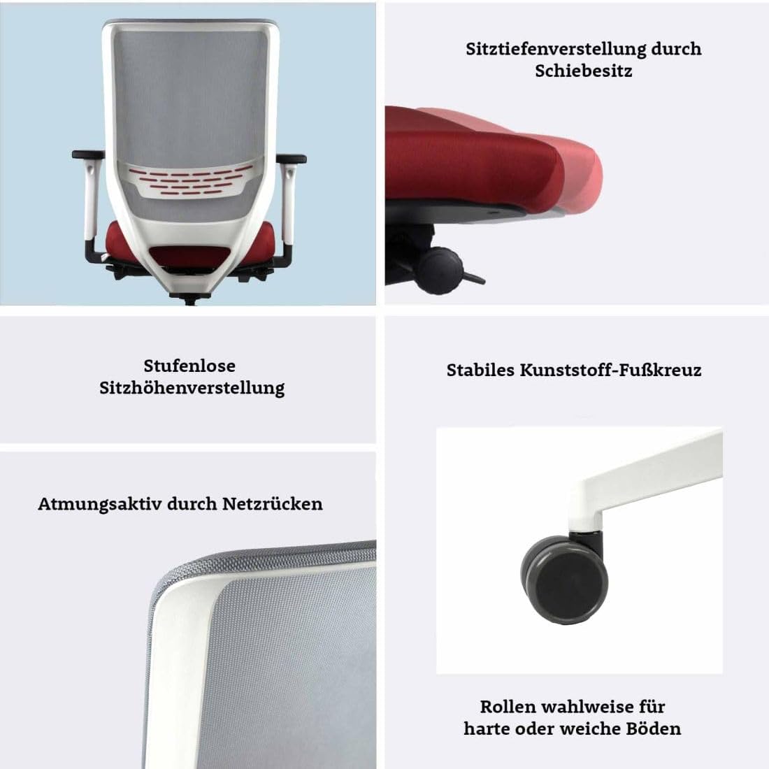 Ergonomischer Bürostuhl, Rot Netz-Rückenlehne