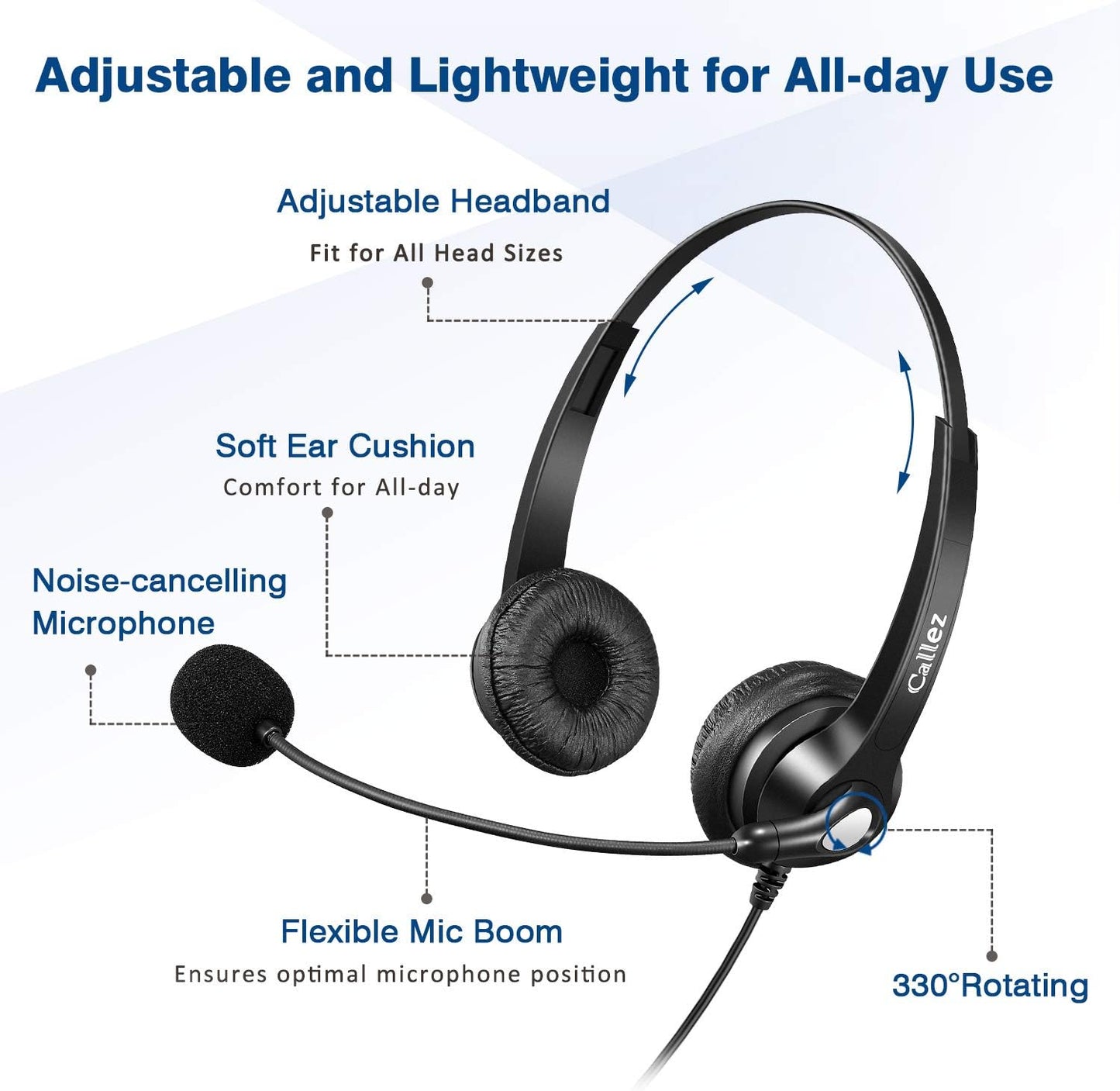 PC Headset mit Mikrofon und Lautstärkeregler, Schwarz