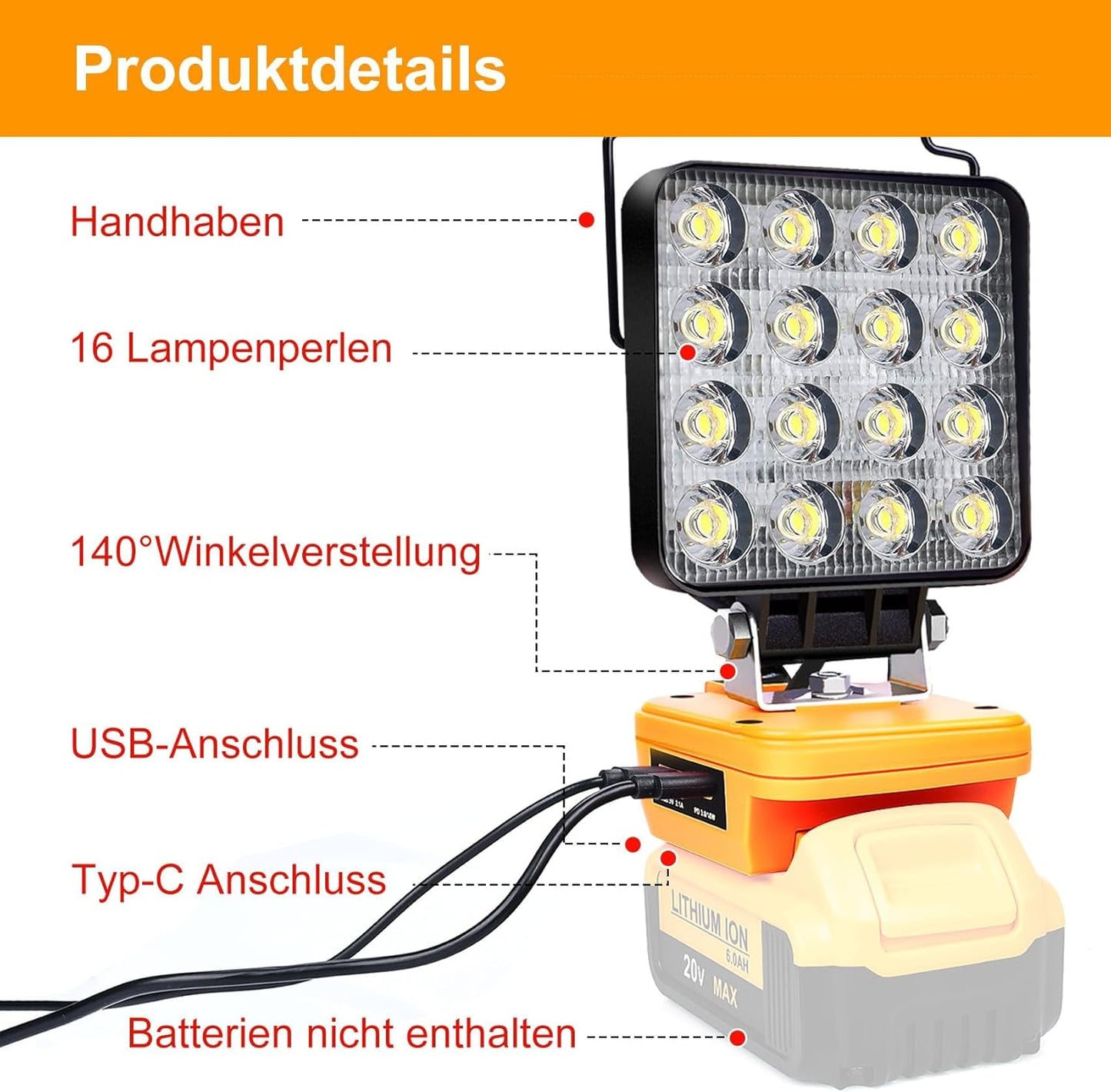 LED Arbeitsleuchte für Dewalt, NDWZFDTS4IN