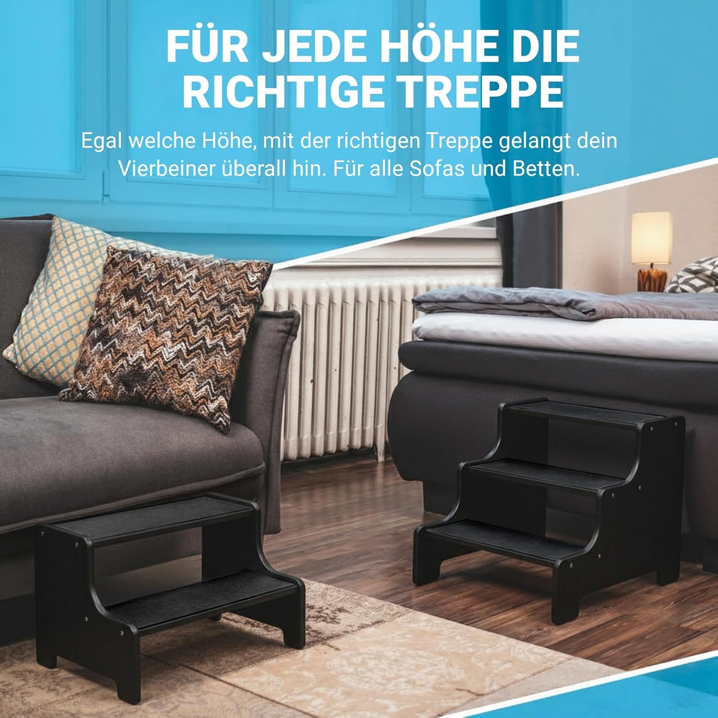 Haustiertreppe für Hunde und Katzen, 3 Stufen schwarz