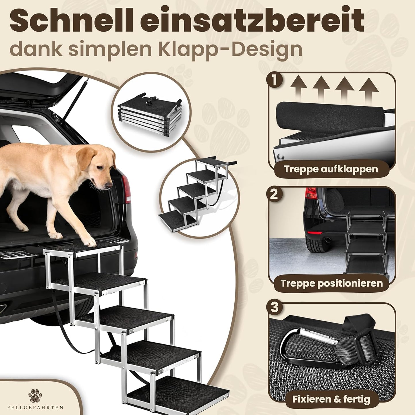 Klappbare Hundetreppe & Hunderampe mit Reflektoren, 5 Stufen