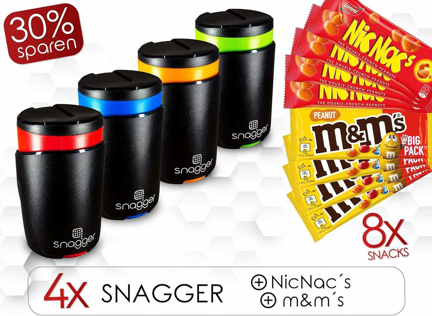 4er Set Snackspender, Family & Friends Nn M&m, Bundle Grün+orange+rot+blau