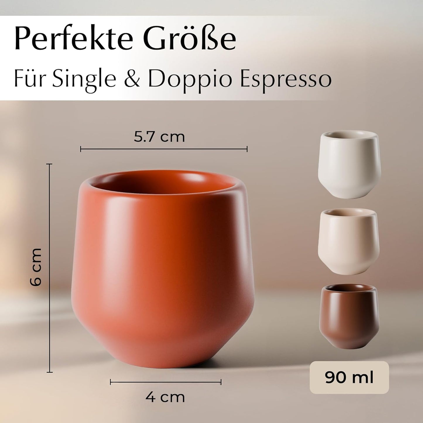 4er-Set Espressotassen ohne Henkel, Beige Pastel