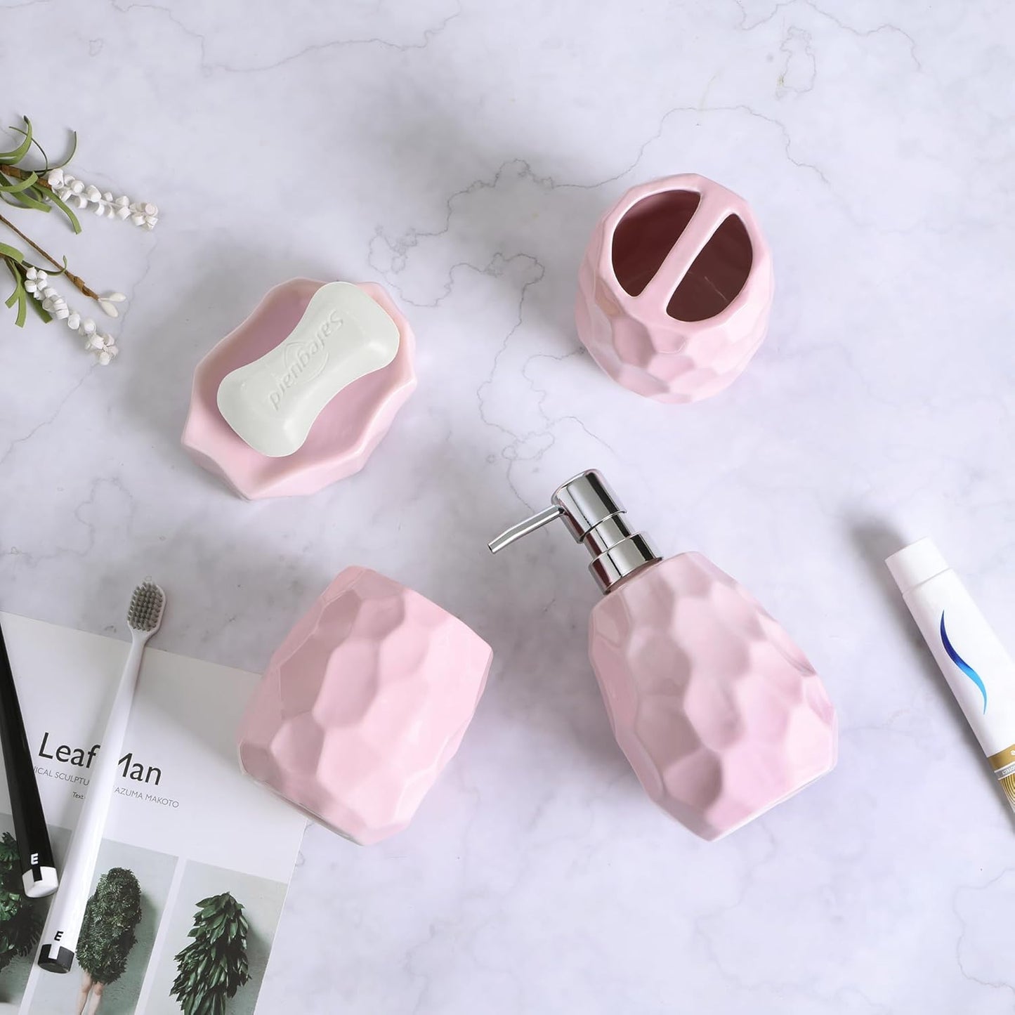 4-teiliges Badezimmer-Zubehör-Set, Rosa