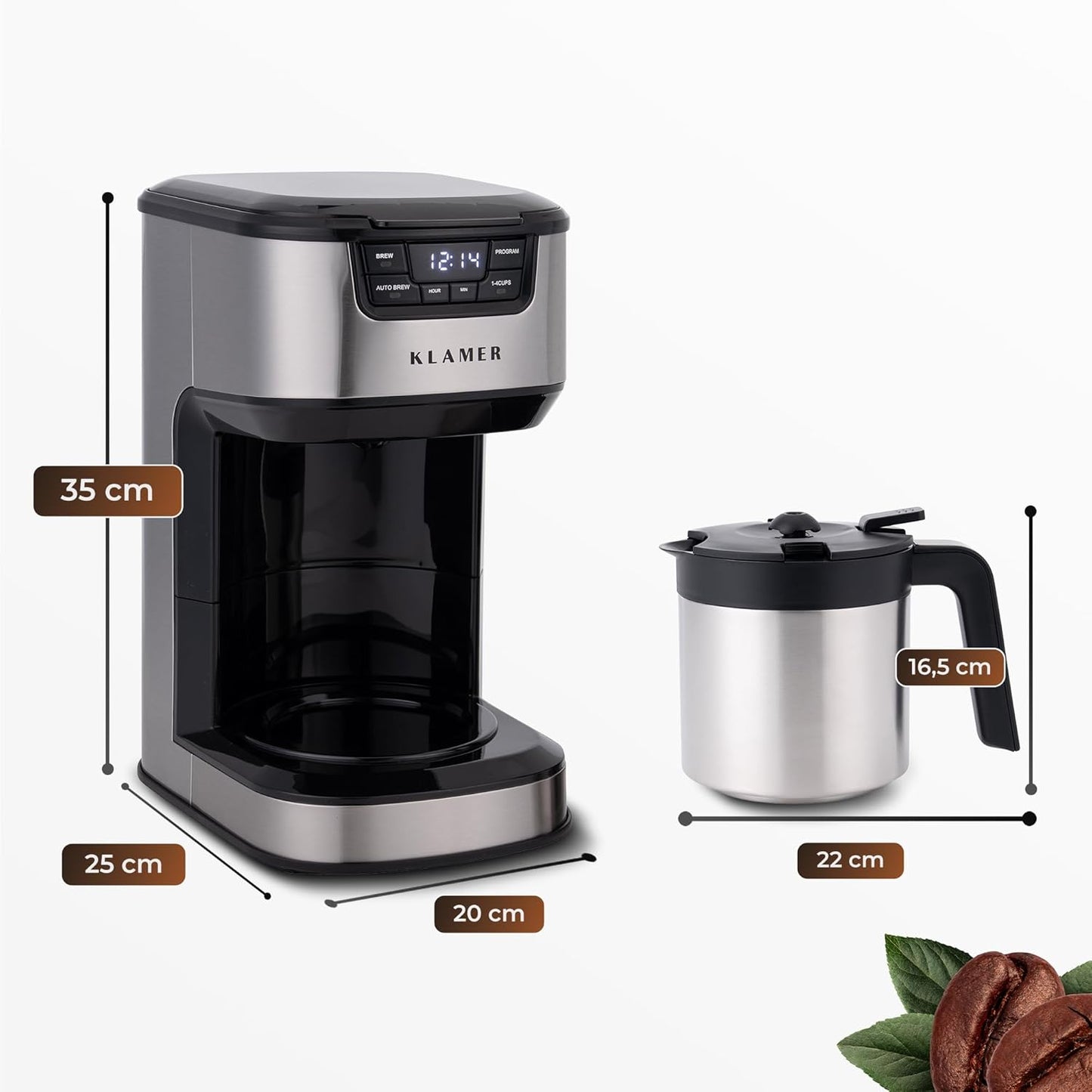 Filterkaffeemaschine mit Thermoskanne, 10 Tassen, Edelstahl