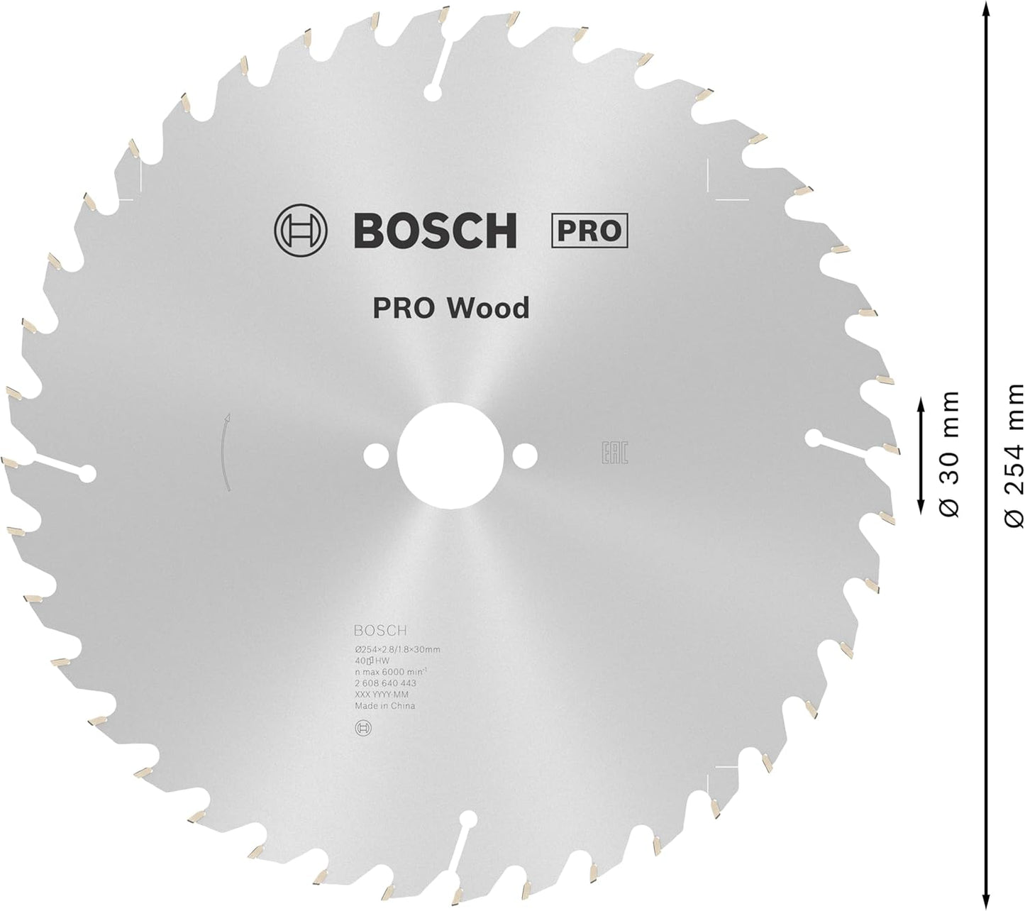 PRO Wood Kreissägeblatt, 254 x 2,8 x 30 mm, Wechselzahn (WZ) 40 Zähne