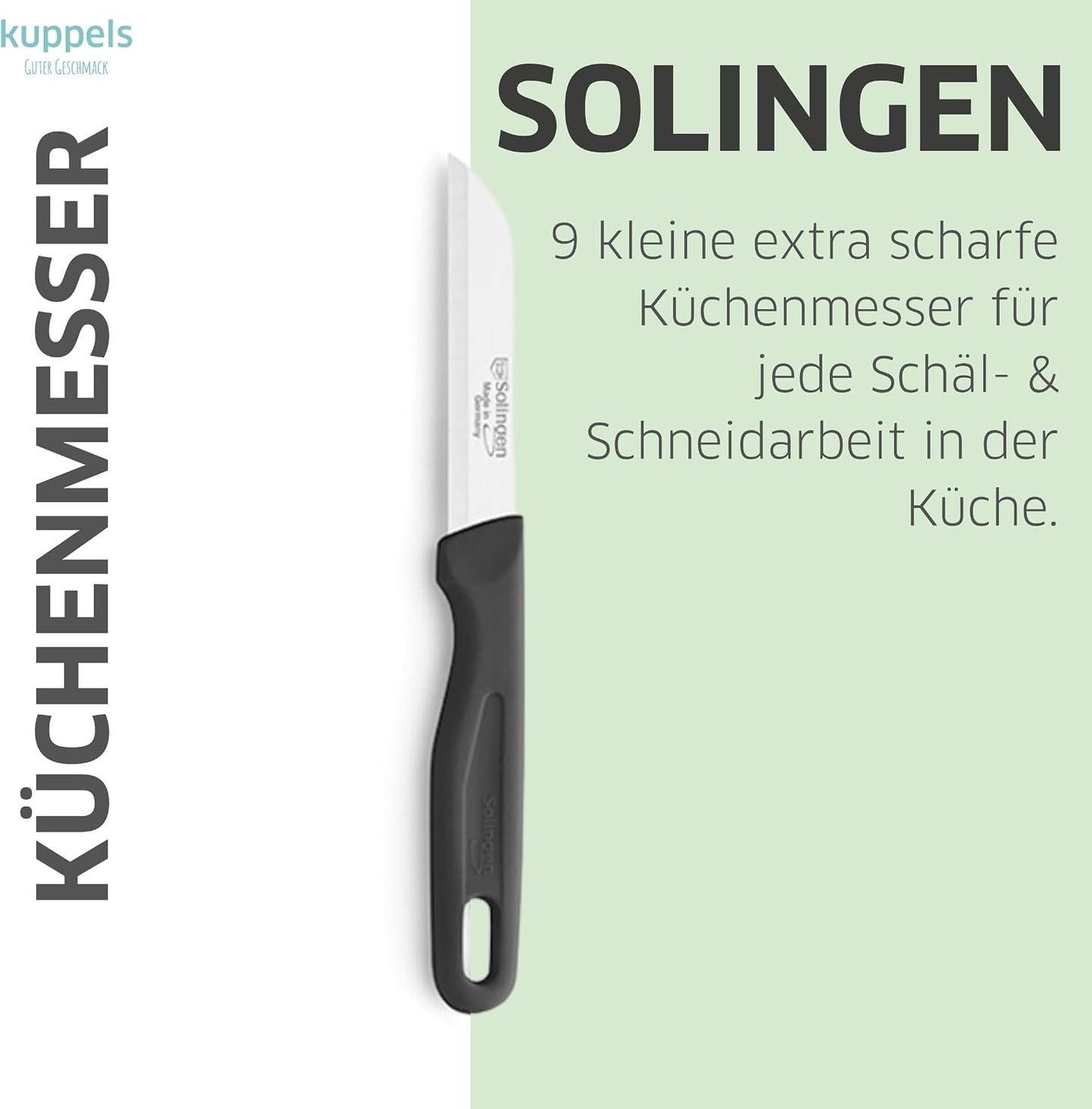 Küchenmesser-Set 9-teilig mit scharfen Klingen, Schwarz Lang