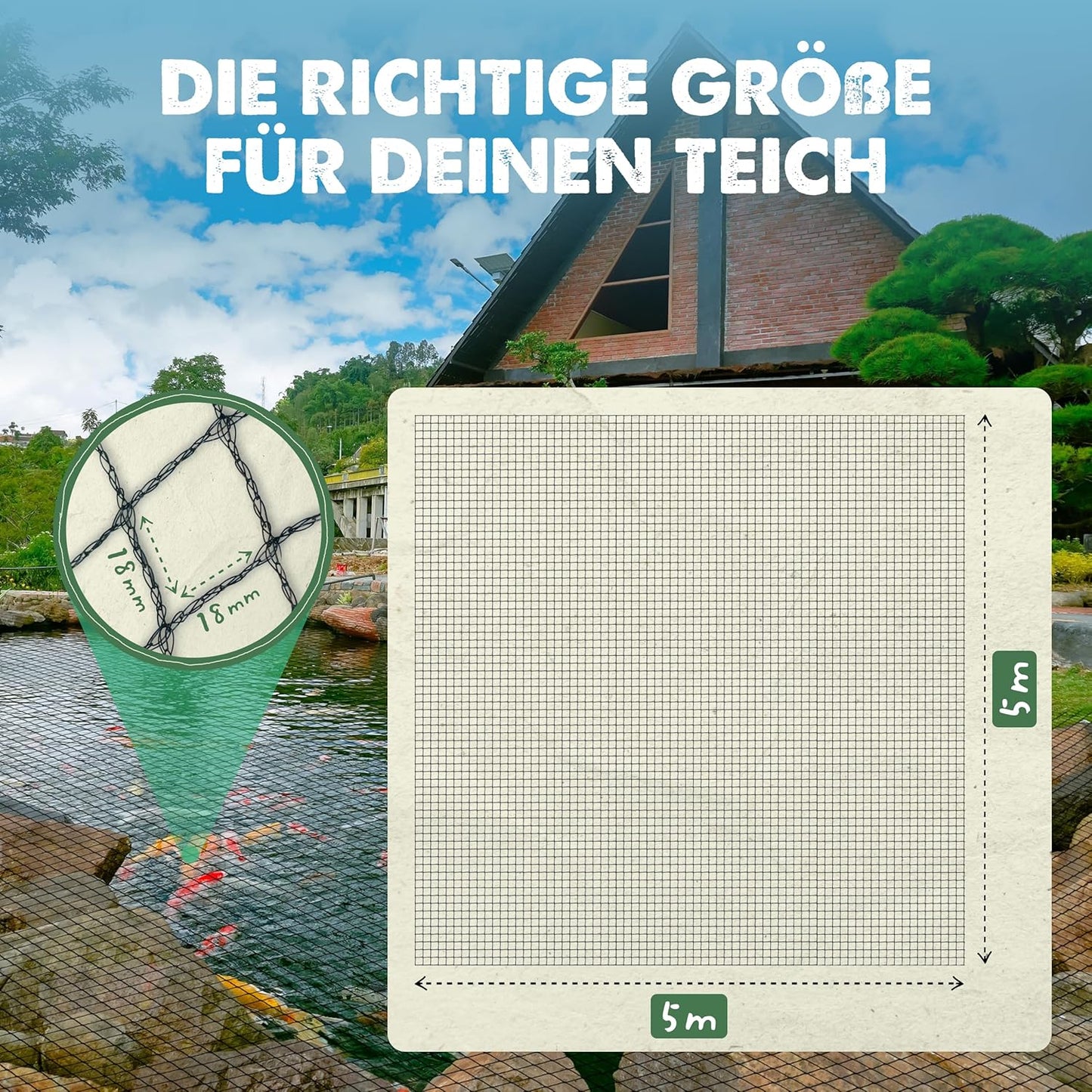 Feinmaschiges Teichnetz 5x5m, UV-beständig, 5 x 5 m