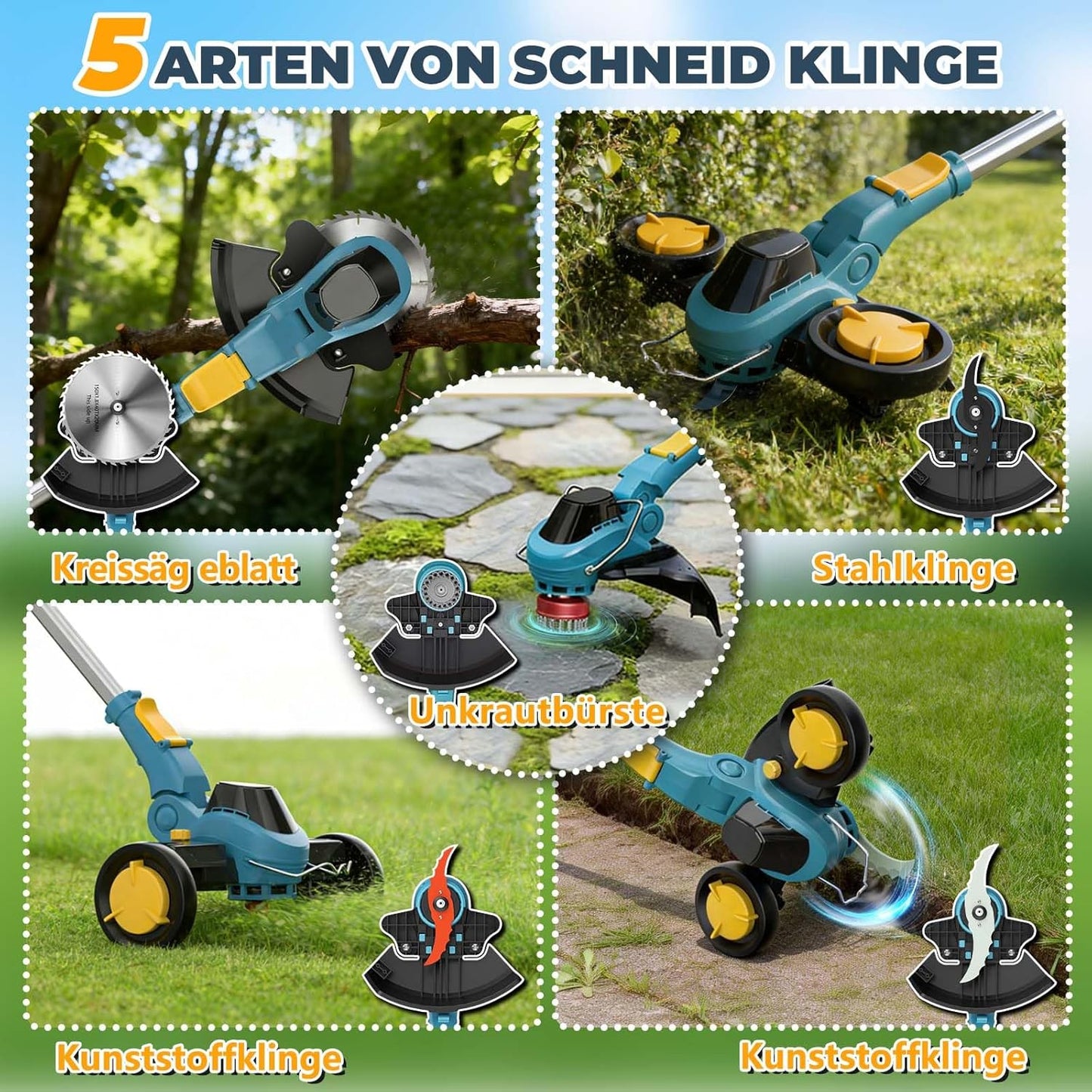 Akku Rasentrimmer 3 in 1, Blau