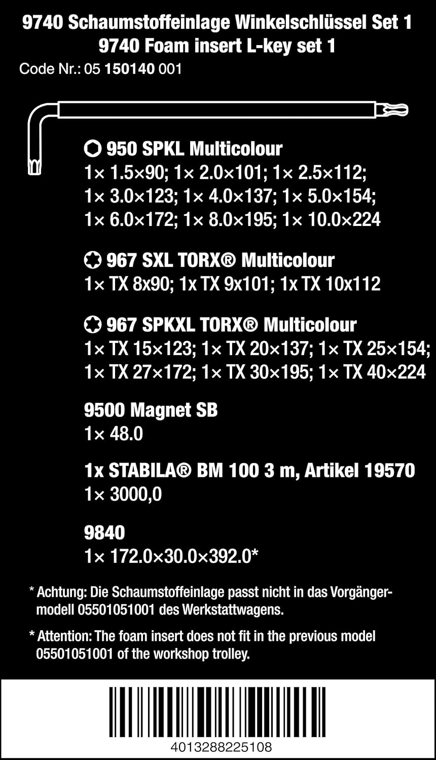 9740 Schaumstoffeinlage Winkelschlüssel Set, 9740 Winkelschlüssel Set 1