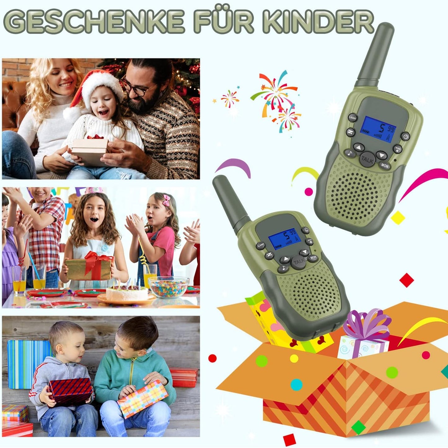 Wiederaufladbare Kinder-Walkie-Talkies 8 Kanäle, Armee Grün