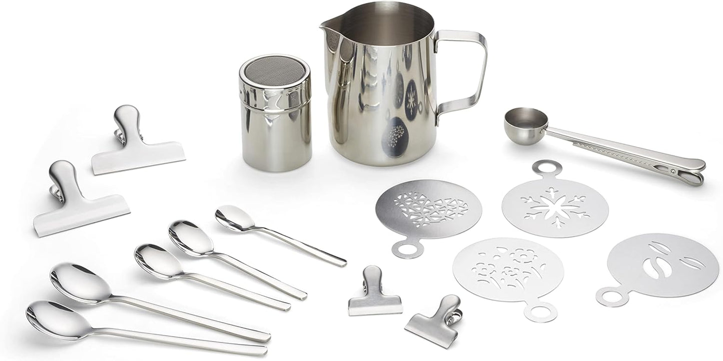 Kaffeezubehör-Set mit Milchkännchen & Löffeln (23-tlg), Silber-edtion 600 ml