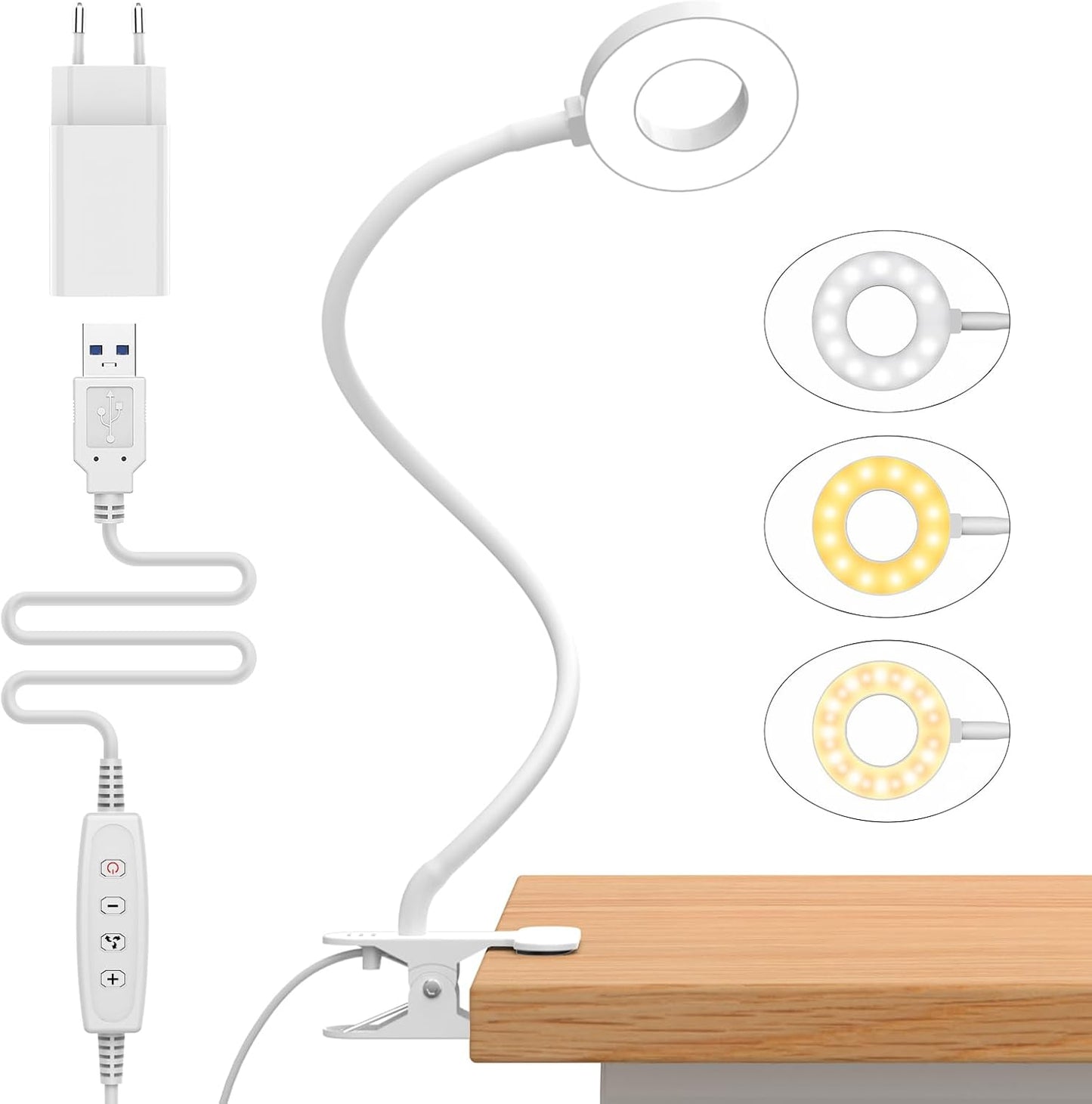 LED Leselampe dimmbar, Weiss - 70cm Schwanenhals