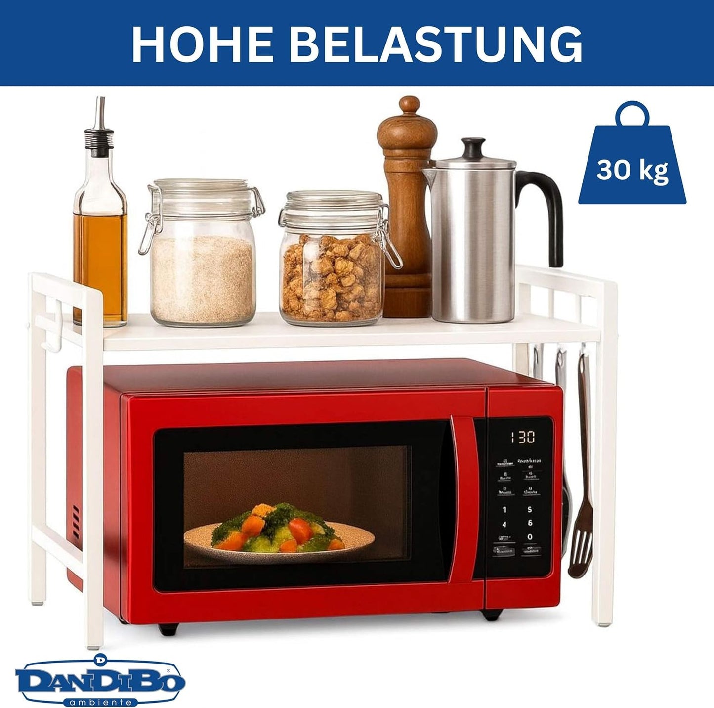Verstellbares Mikrowellenregal 2-stufig, Weiss 2 Stufig / Höhe 46 cm