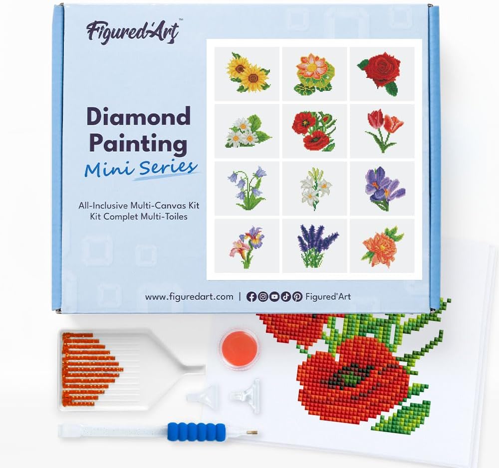 Diamond Painting Mini Serie Blumen, 12 Stück á 15x18 cm, Blumen PROBLEMYOUMUSTCHECK