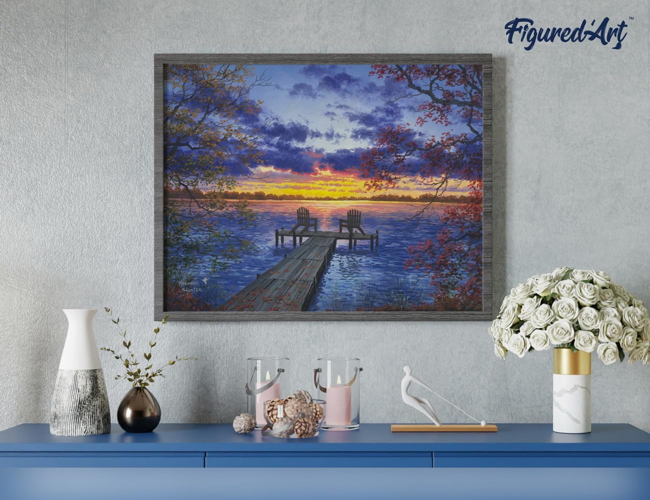 Malen nach Zahlen Set mit Rahmen (40x50cm), Eine Abenddämmerung am Flusssteg 40x50cm Mit Keilrahmen (nicht gespannt)