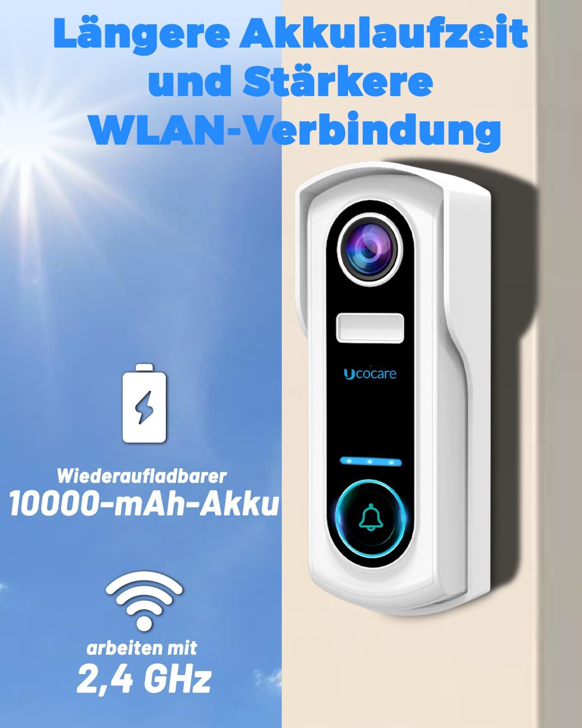 Video-Türklingel mit Kamera und Nachtsicht, Türklingel mit Akku Gong