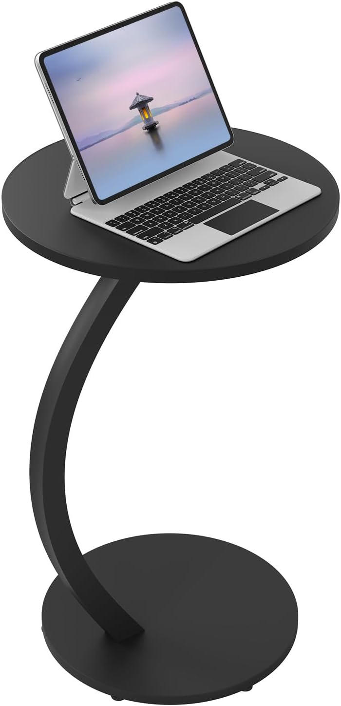 Beistelltisch C-Form mit Metallgestell, Schwarz