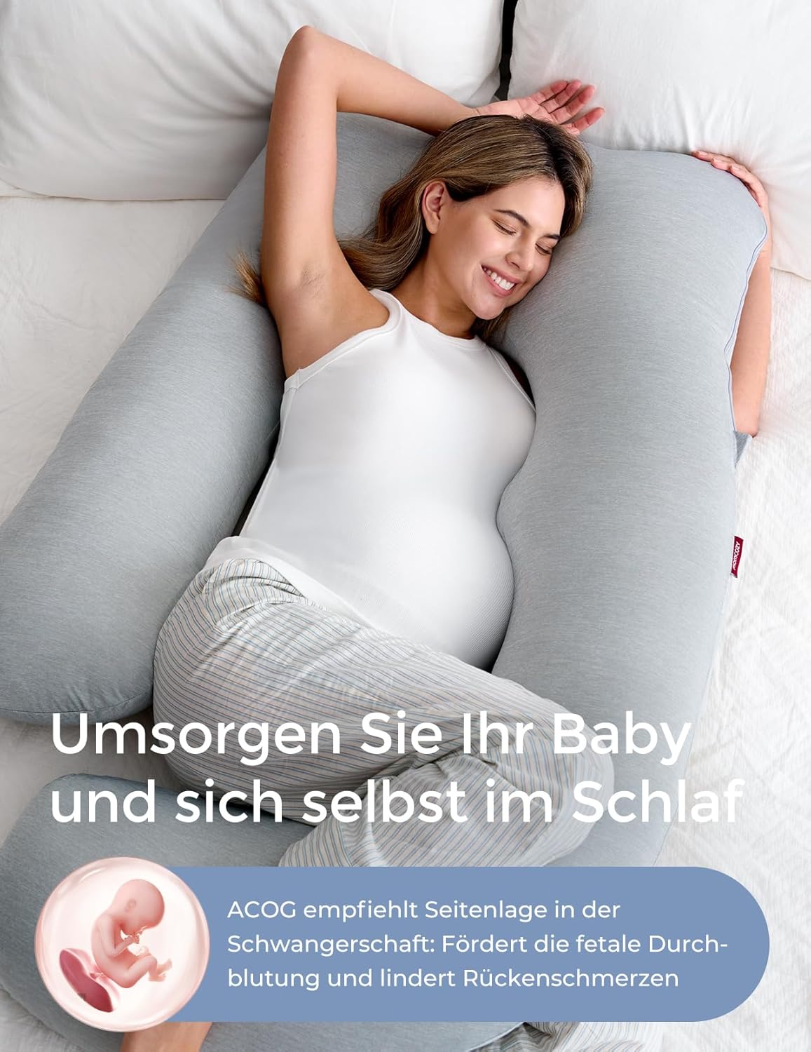 Schwangerschaftskissen in U-Form, Hell Grau U-Form