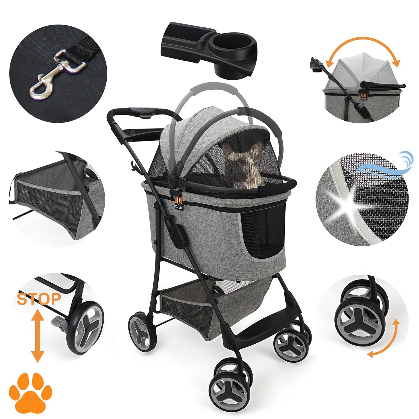 CECE - 2 in 1 Hundebuggy und Transportbox für Hunde, Grau