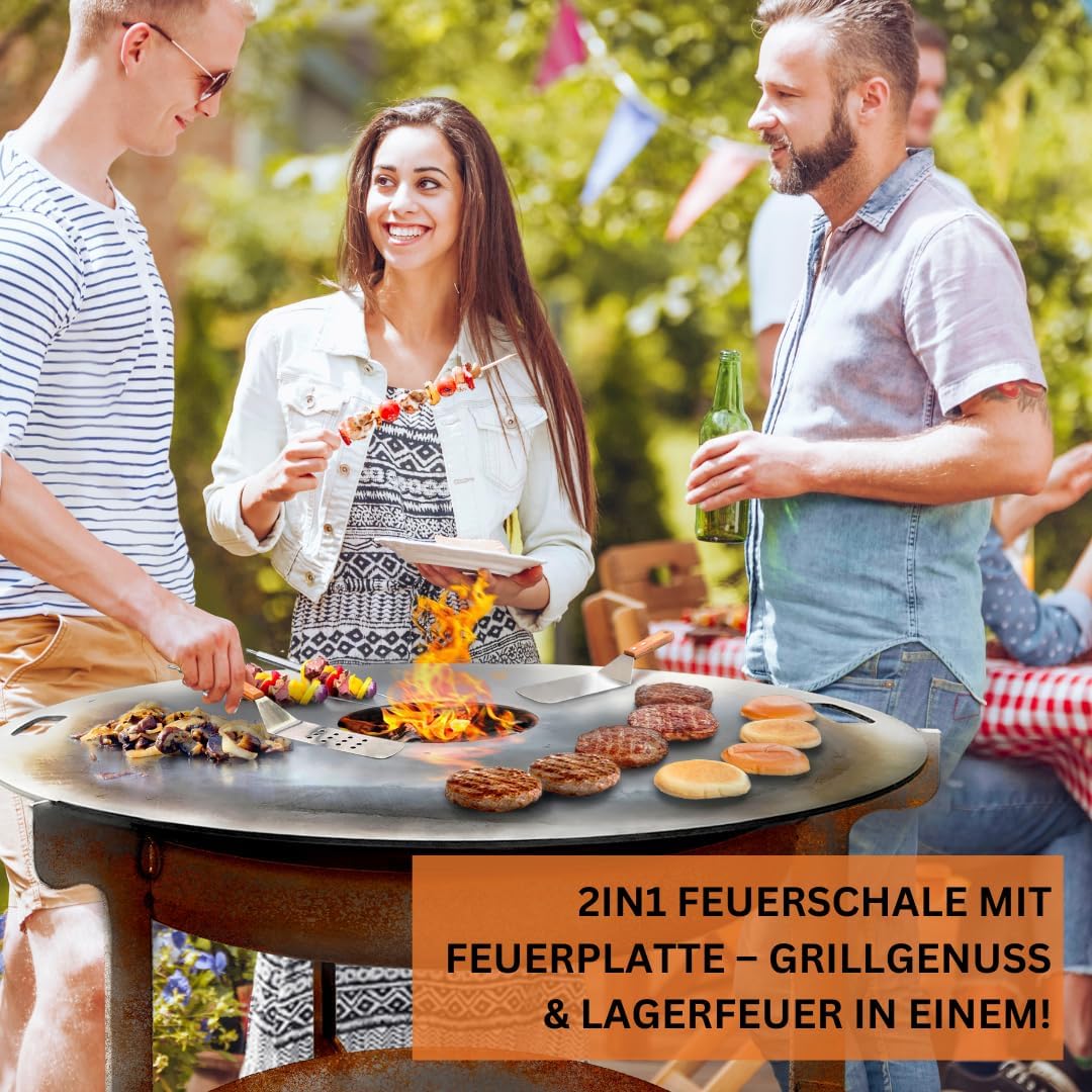 Feuerschale mit Feuerplatte, Feuerschale 55cm mit Feuerplatte 69cm