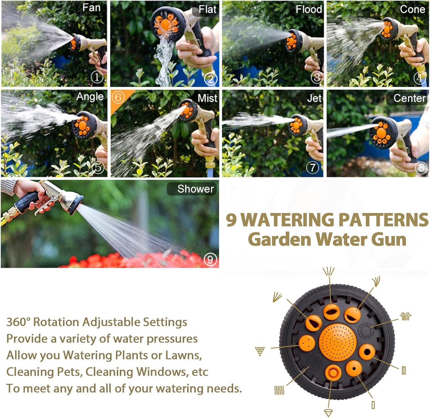 Garten Handbrause mit vielseitiger Sprühfunktion, Garten Handbrause