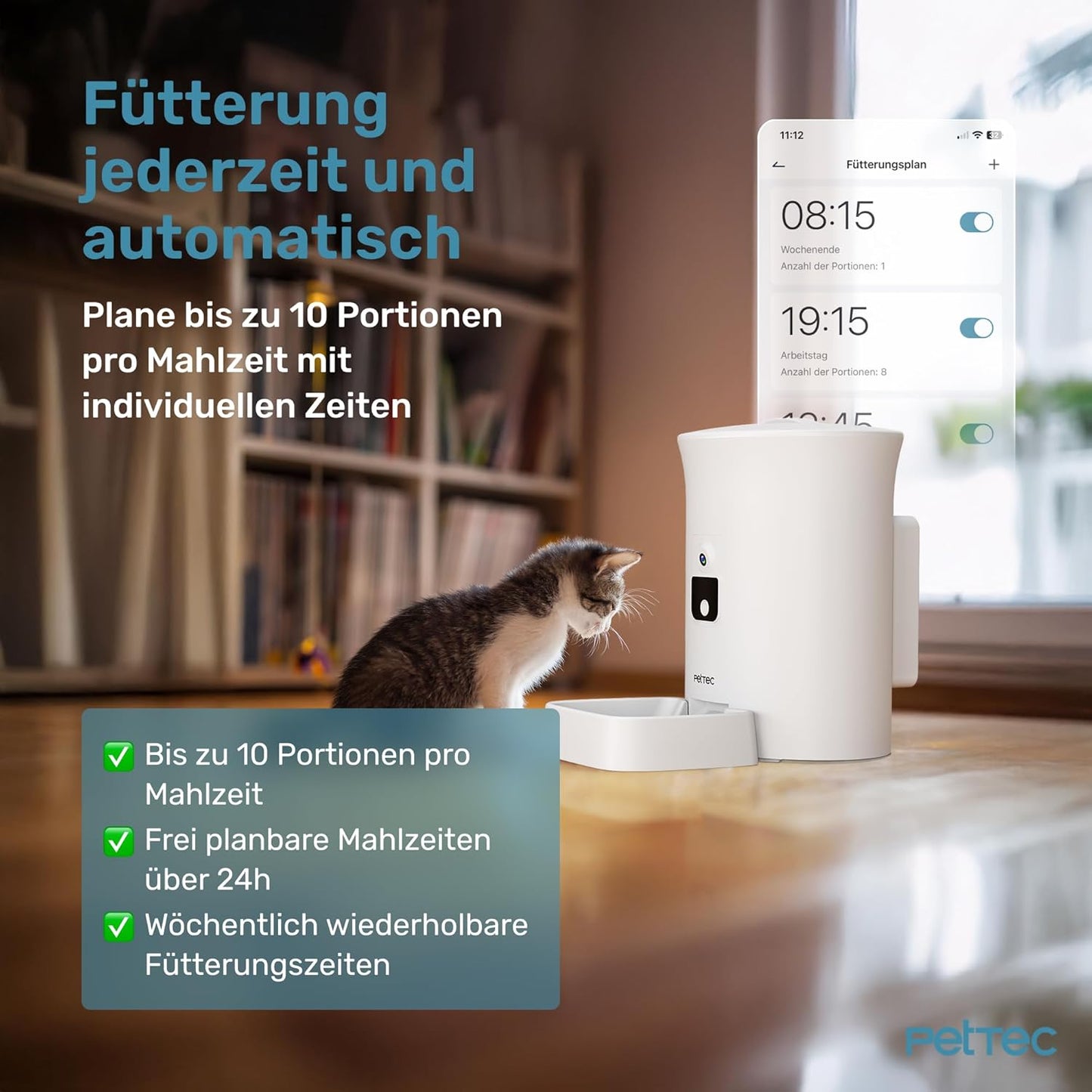 Futterautomat mit Haustierkamera, WLAN & App-Steuerung, 8L Futterautomat inkl. Kamera