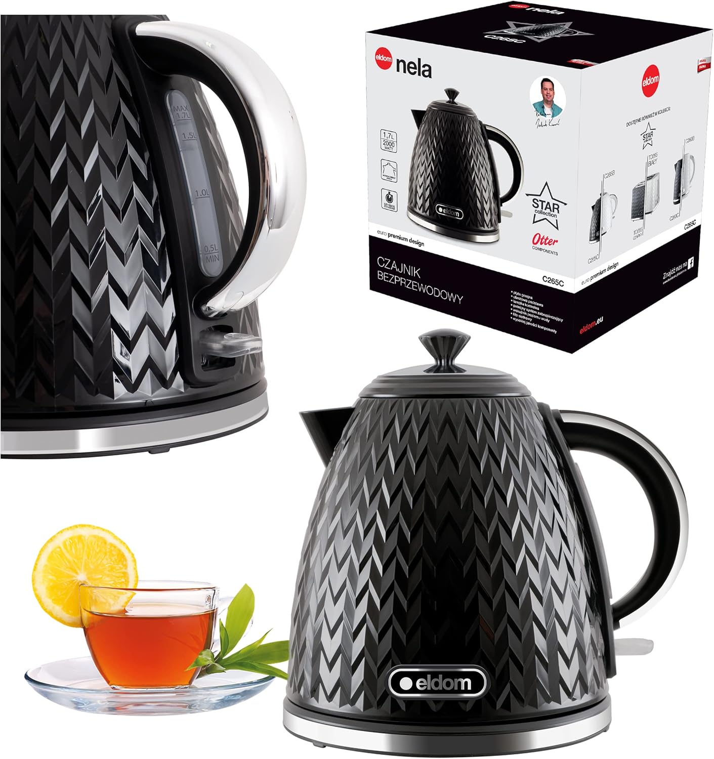 Retro Wasserkocher C265c Nela, Schwarz Retro, 1.7 Liter