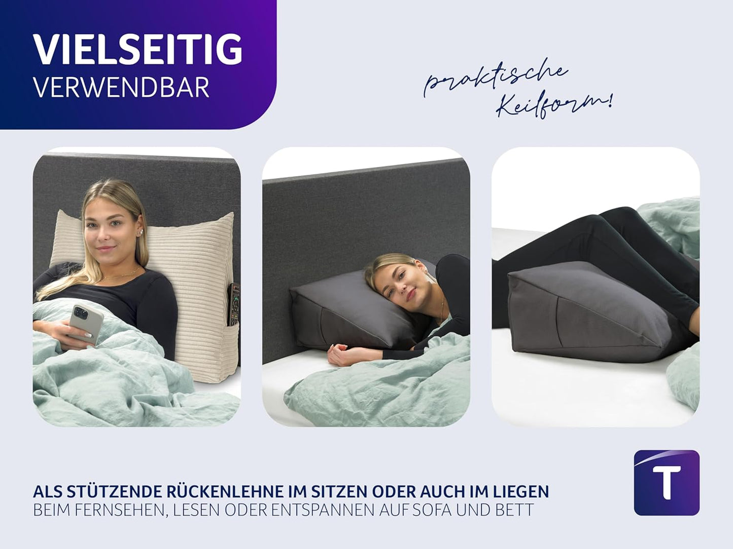 Cozy Rückenkissen mit abnehmbarem Bezug und Seitentasche, Beige Kord (100% Polyester)