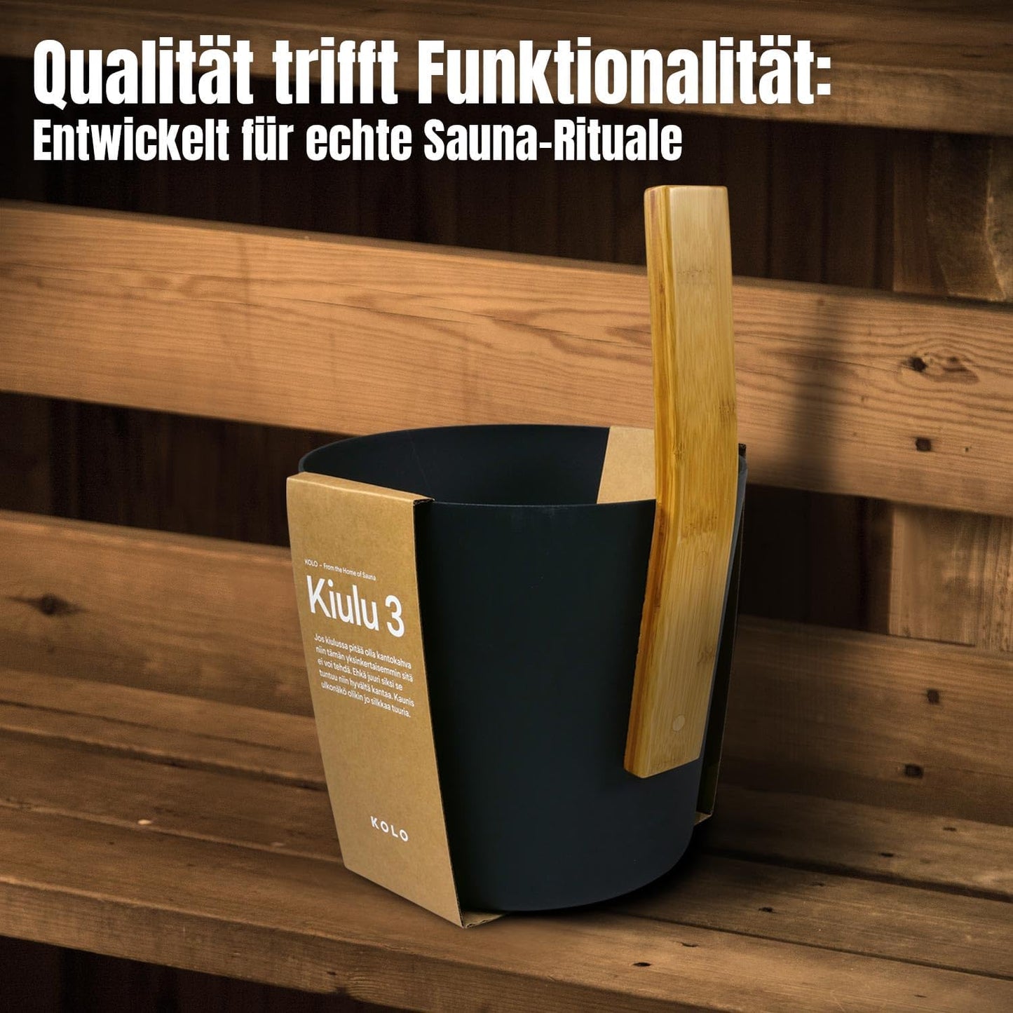 Sauna-Set Kiulu 3 mit Kübel und Kelle, Schwarz