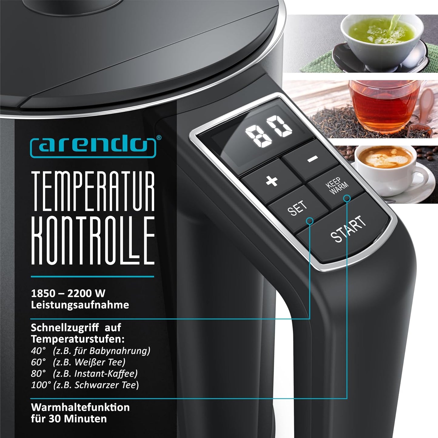 Wasserkocher Elegant mit Temperatureinstellung, G: Pearl Grey, 1.5 Liter