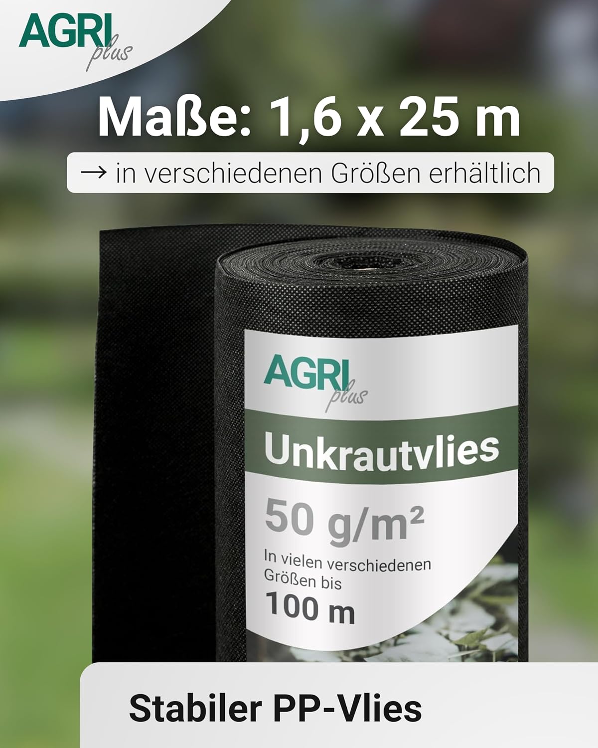 UV-beständiges Unkrautvlies wasserdurchlässig & reissfest, 50g / m2 1,6m x 25m