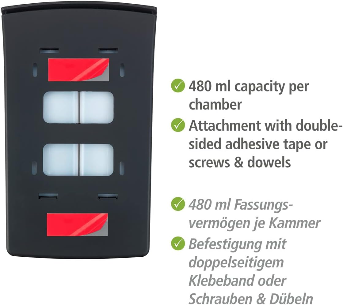 2-Kammer Desinfektionsmittel- und Seifenspender, Schwarz