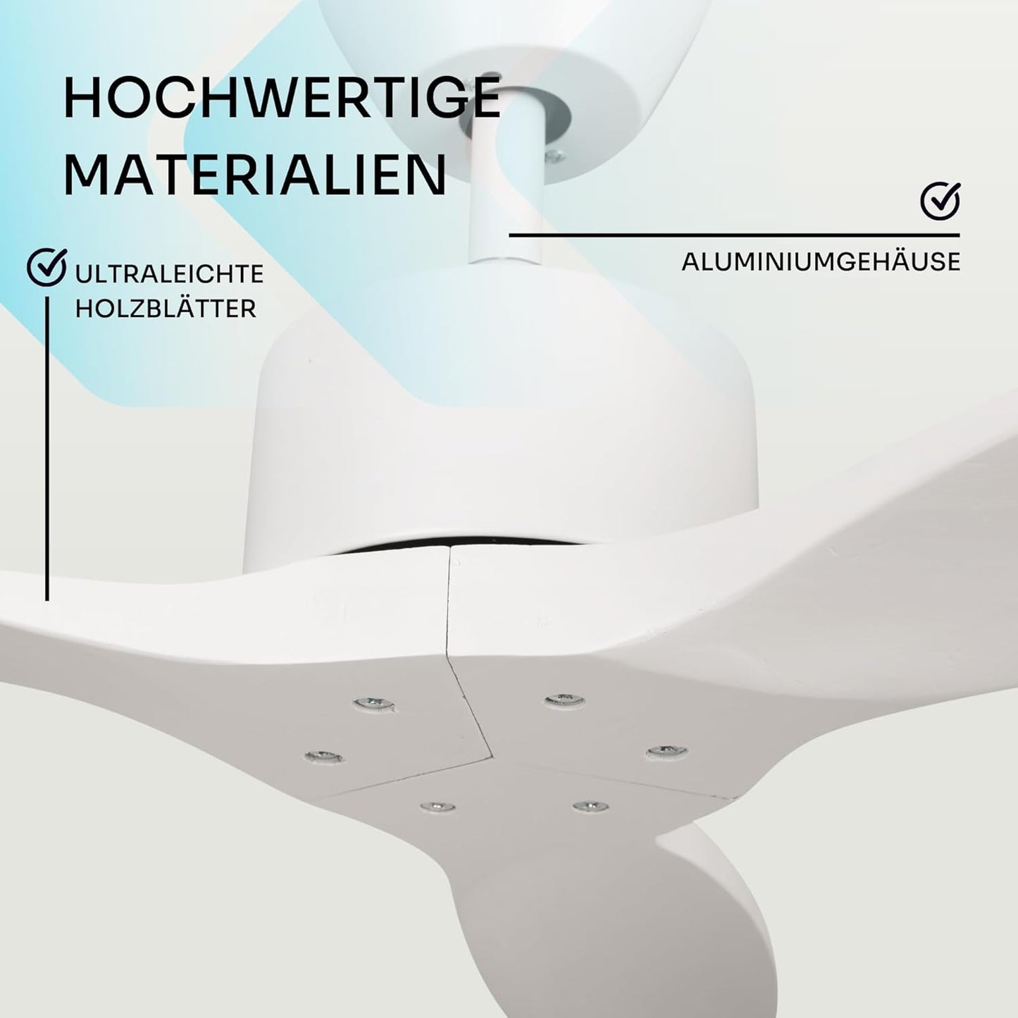 Deckenventilator mit Fernbedienung, Ohne Licht Weiss