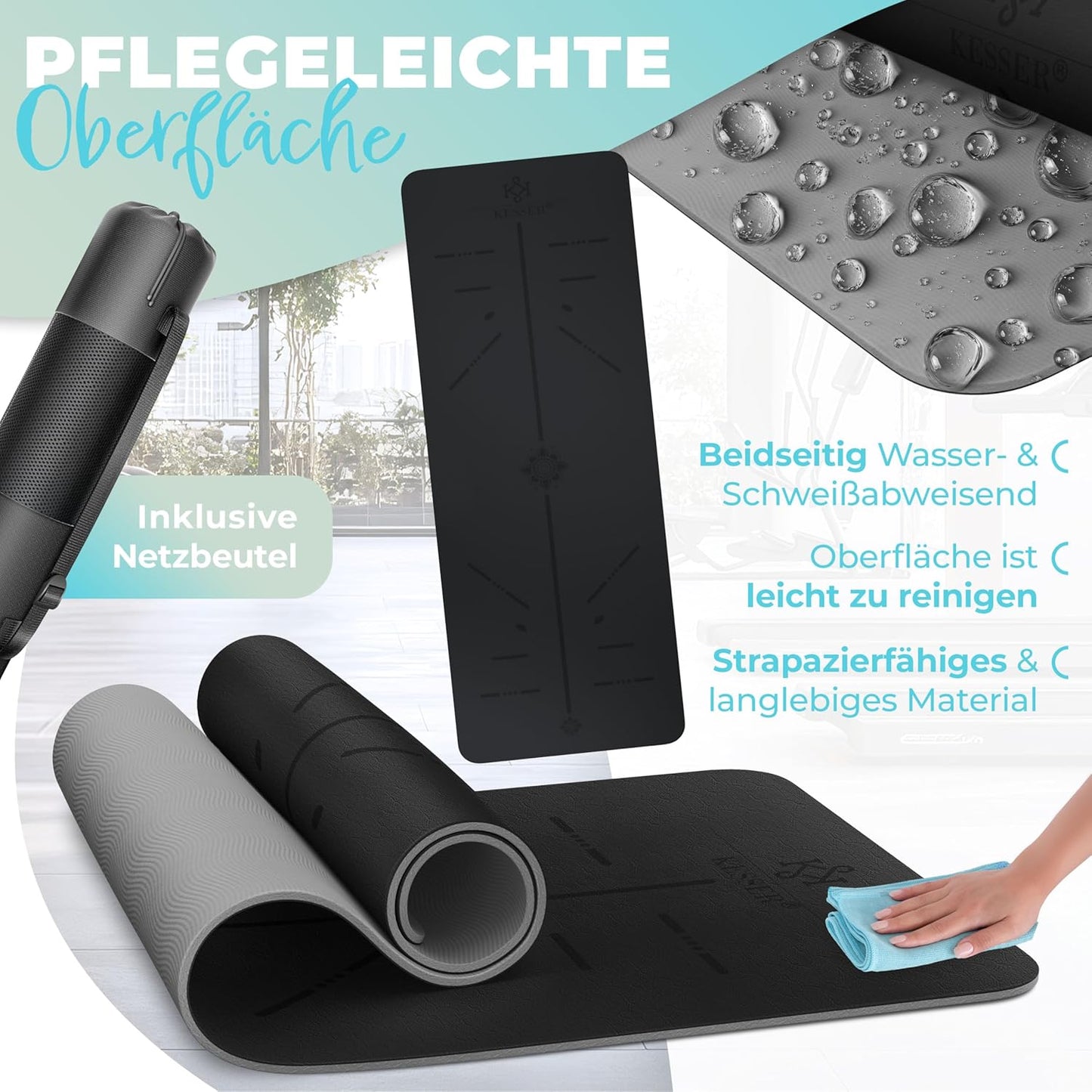 Yogamatte mit Tragegurt, Schwarz