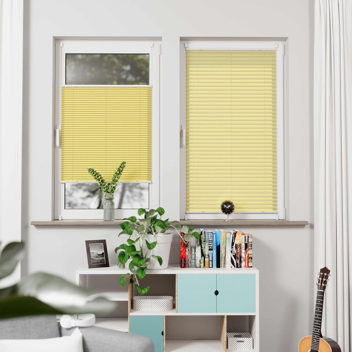 Klemmfix-Plissee Florida, B55 x H130 cm Gelb mit Schwarzen Streifen