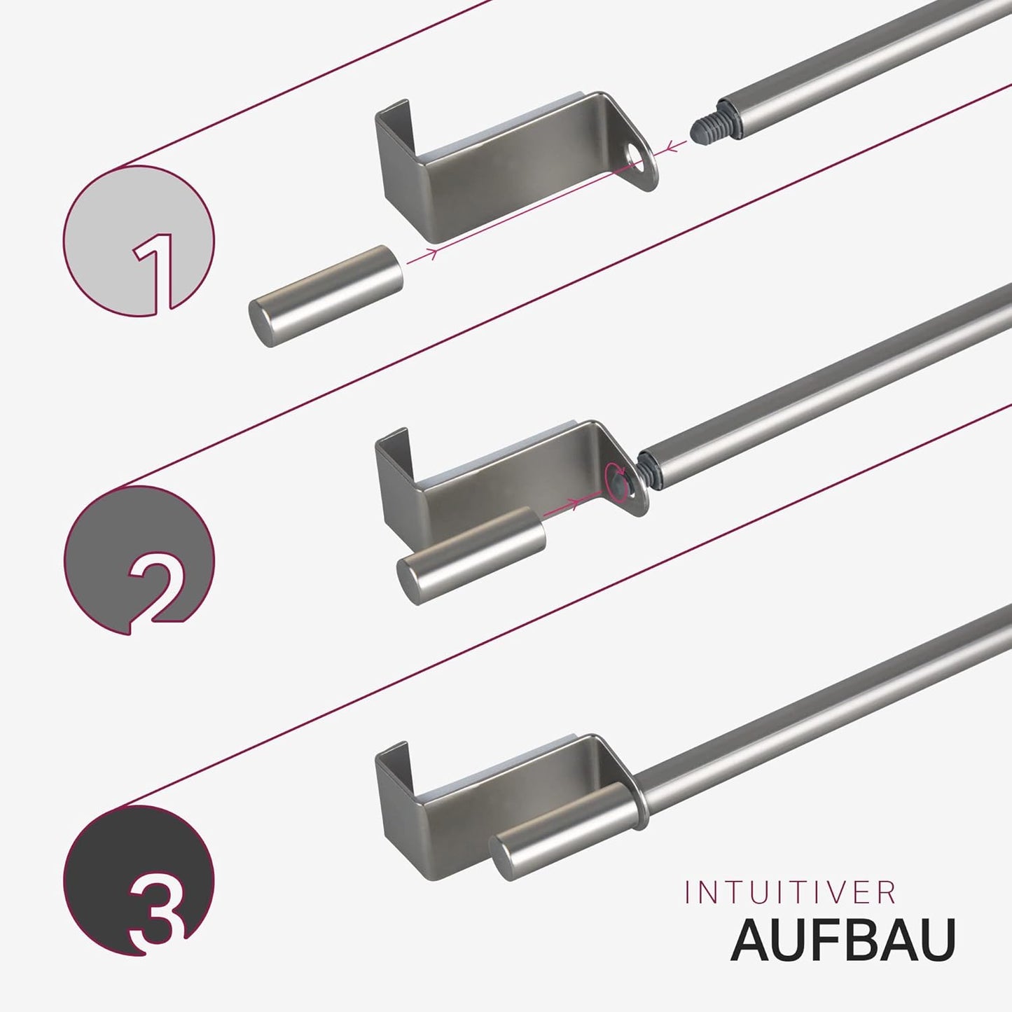 Spannvitrage Gardinenstange, Silber 40-60 cm