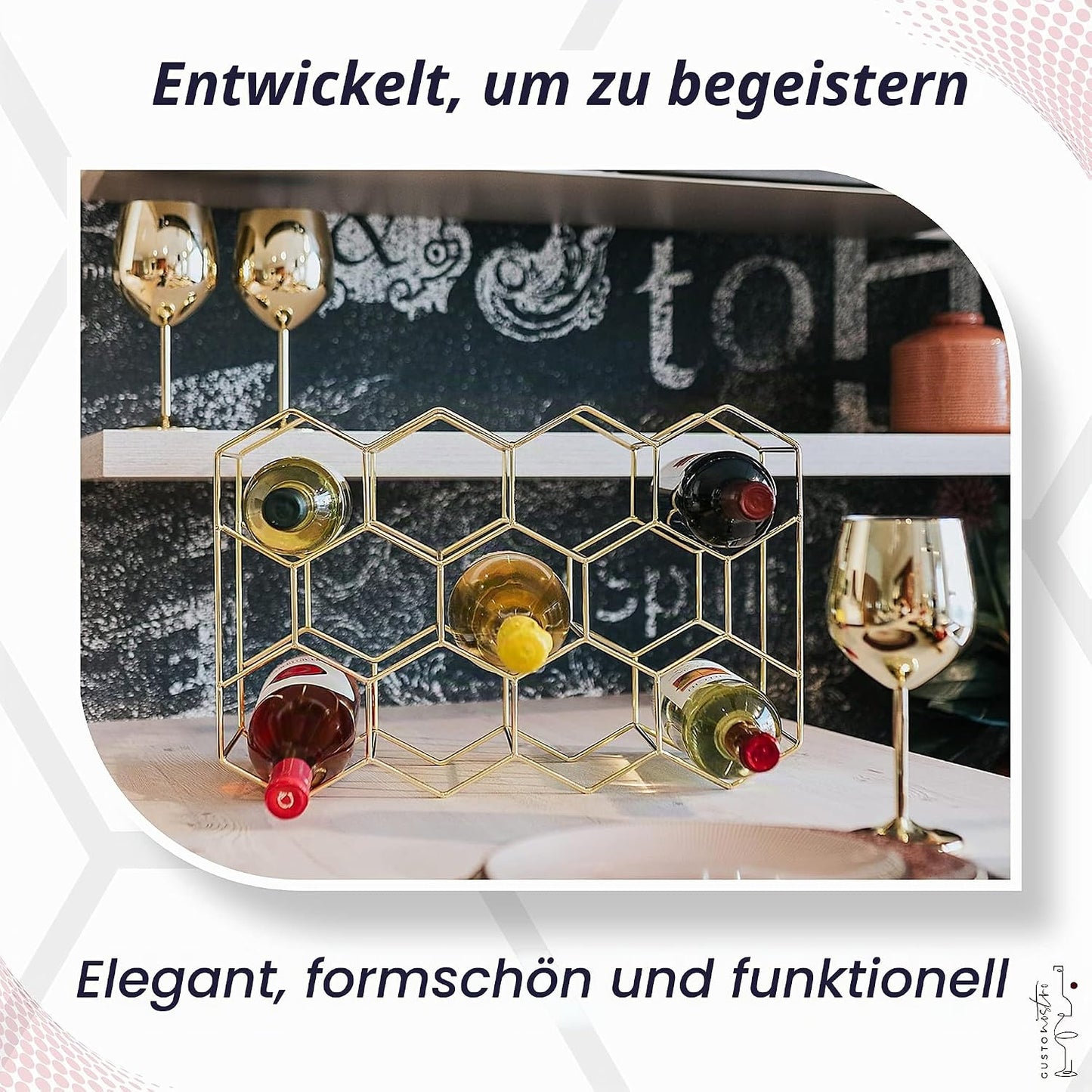 Modernes Weinregal für 14 Flaschen, Gold 14 Flaschen