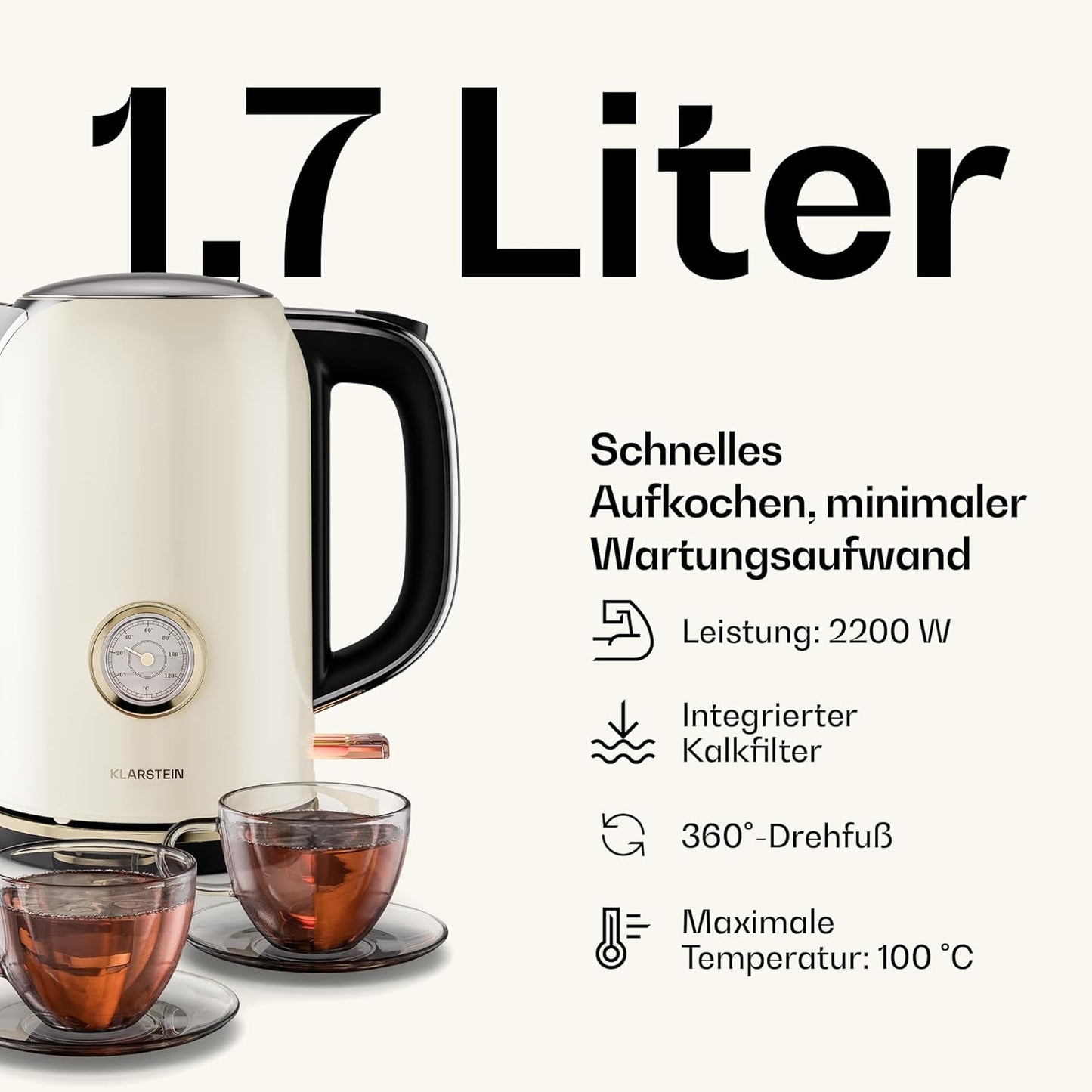 Retro-Frühstücksset Victoria, Creme Toaster + Wasserkocher