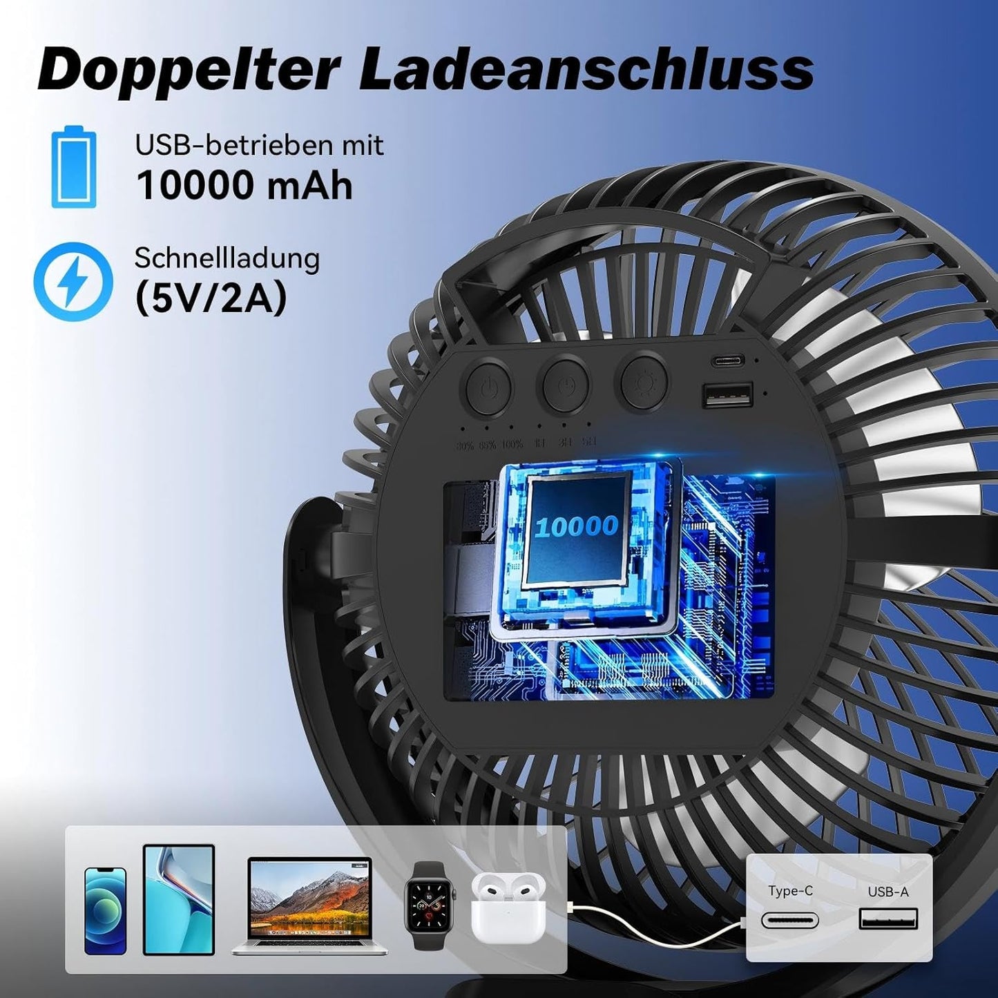 Clip-Ventilator mit Fernbedienung & LED-Lichtern, Schwarz