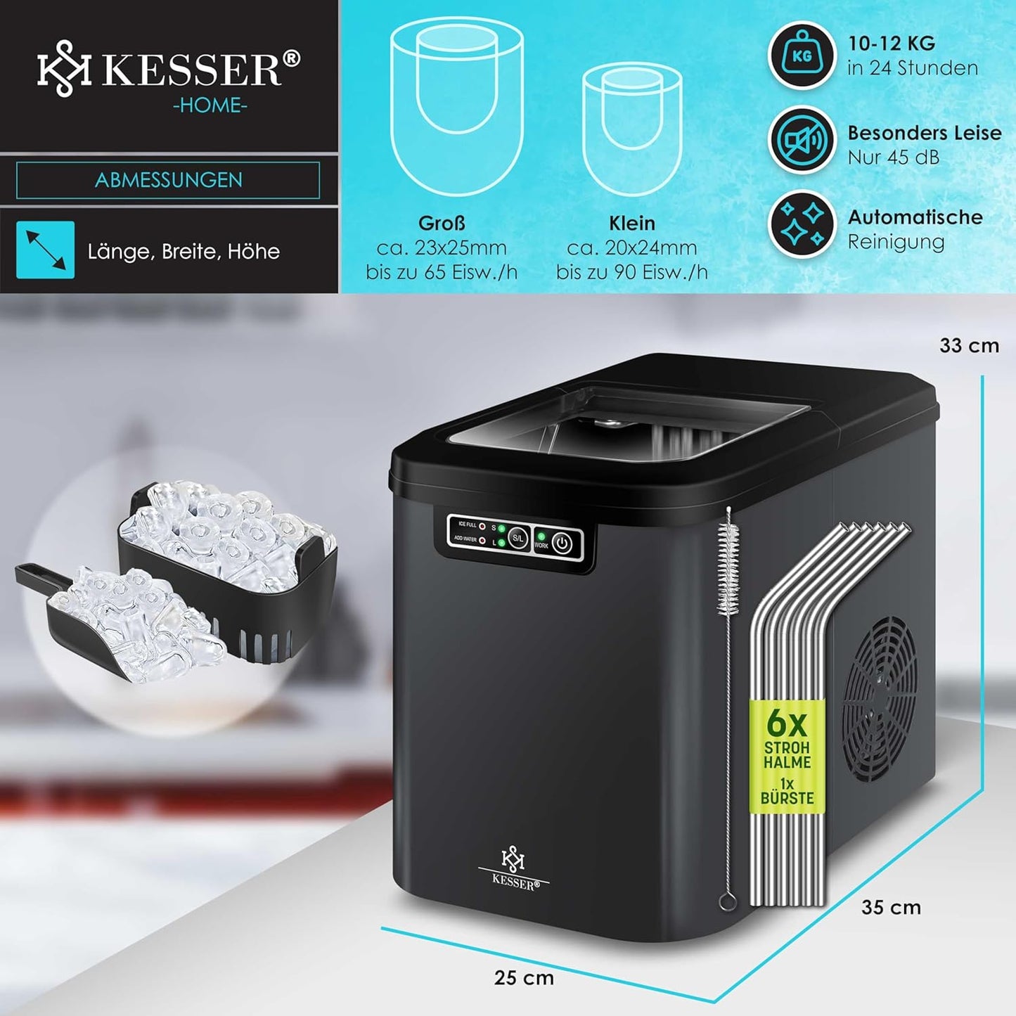 Eiswürfelmaschine mit LED-Display, Anthrazit