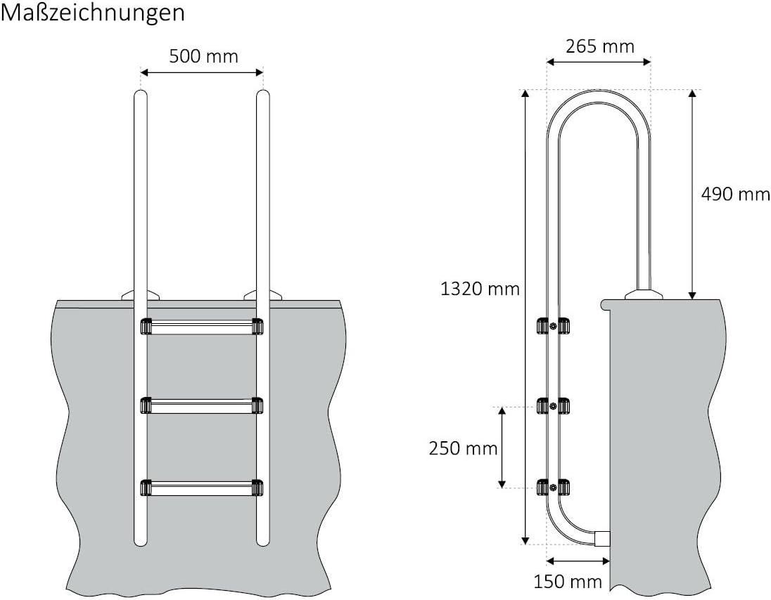Edelstahl Poolleiter, Mit 3 Stufen