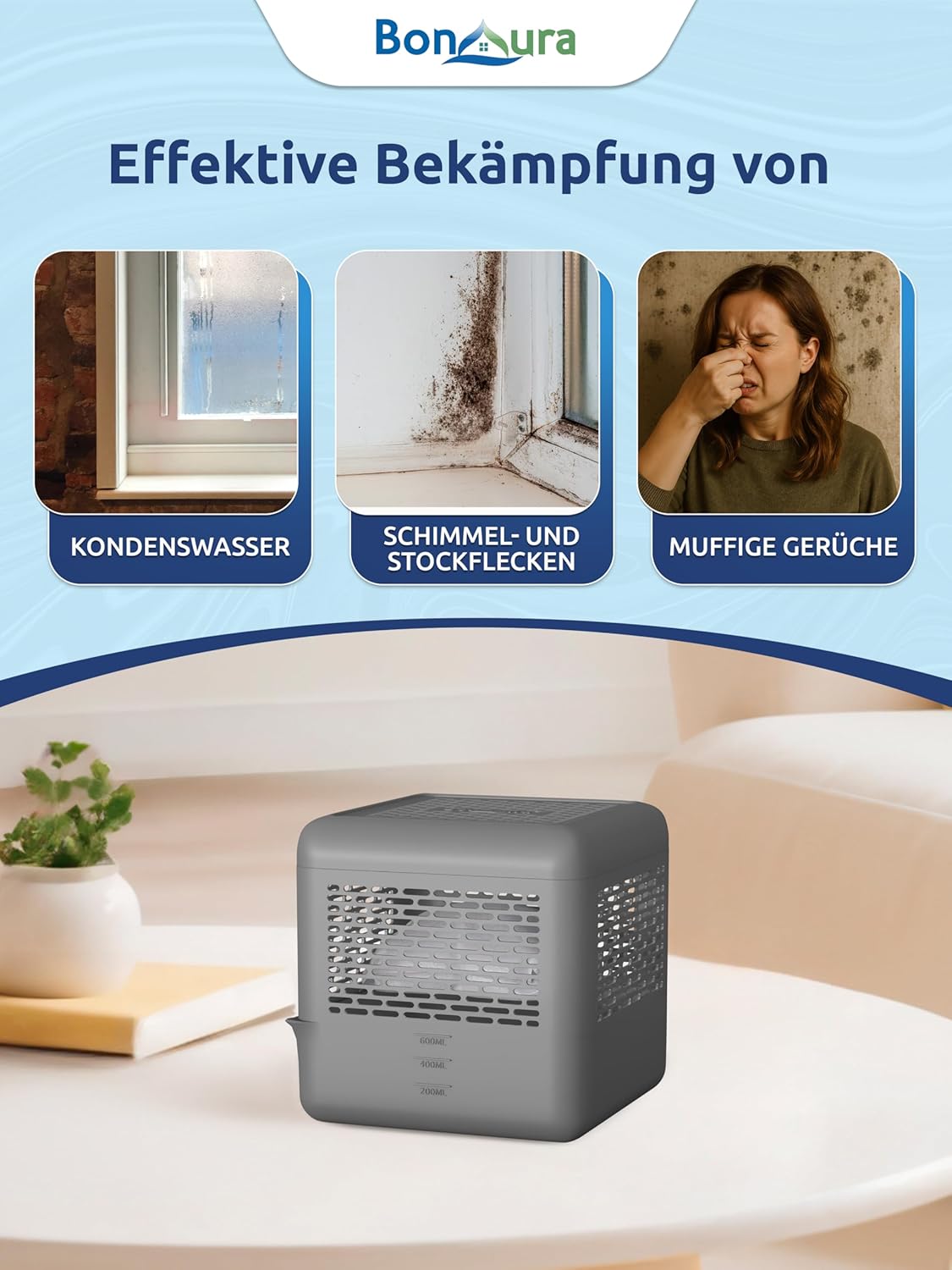 4er-Set Luftentfeuchter ohne Strom, 4 x Entfeuchter + 20 x Granulat